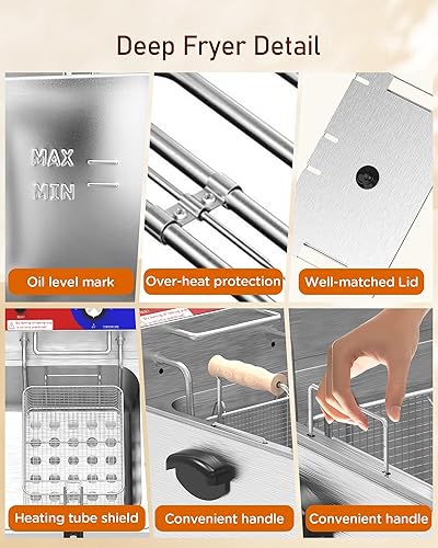 Miniatura 4 de Freidora comercial Freidora eléctrica de 22 L con cesta de 10 L, freidora comercial con cesta (3 unidades), freidora de encimera de acero