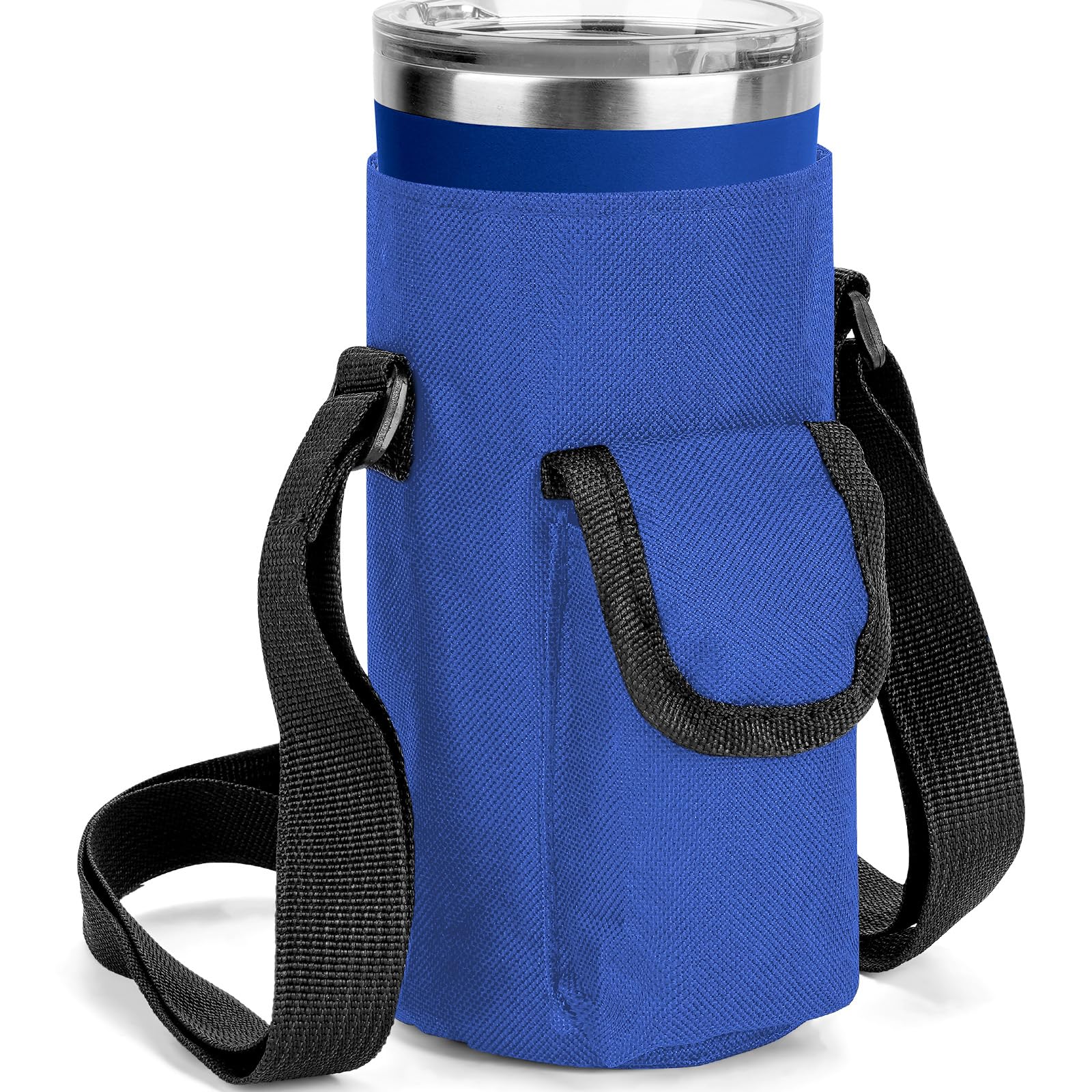 Bolsa de transporte para vasos de 20 oz azul en tela oxford con bolsillo