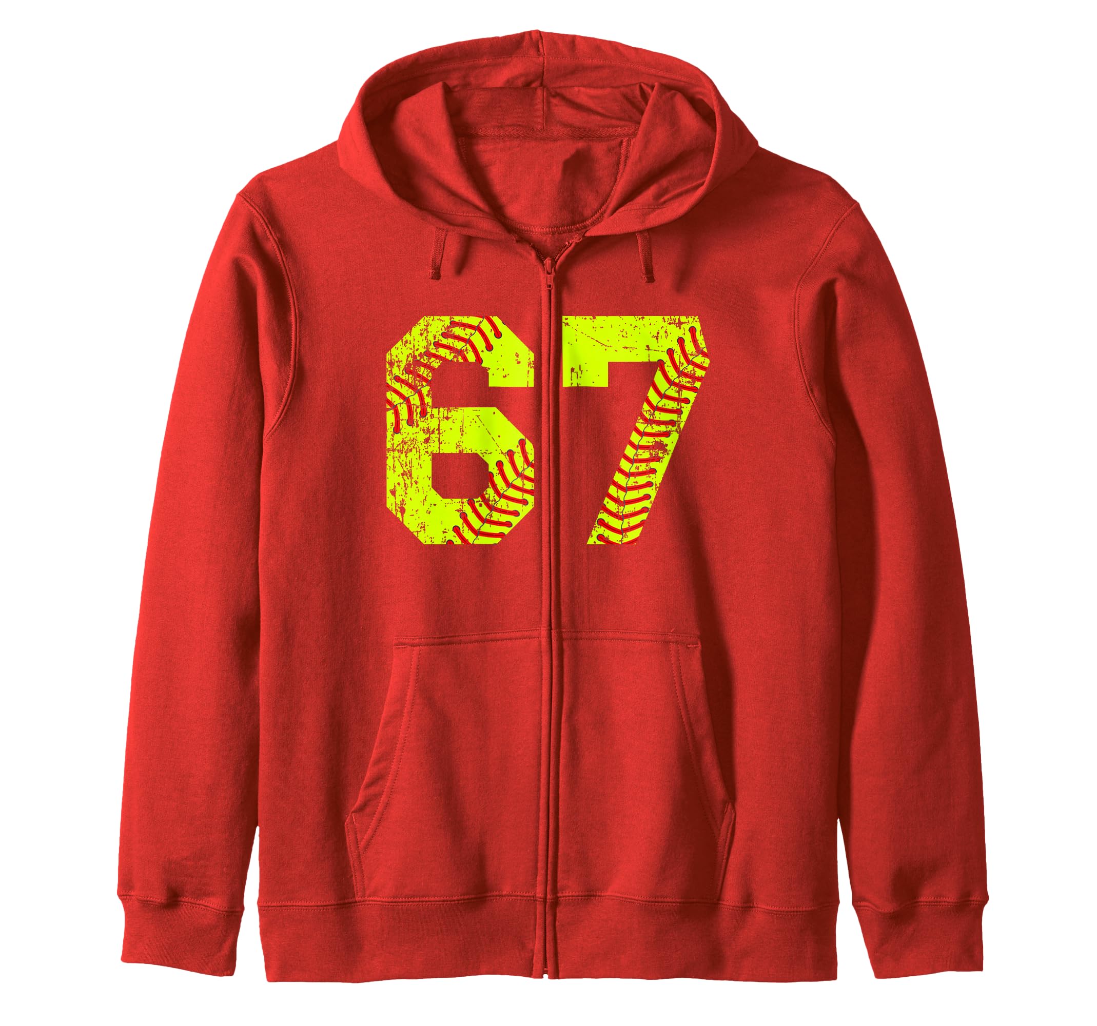 Vintage Softball 67 Jersey Number Zip Hoodie