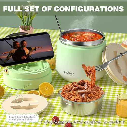 Miniatura 32 de Termo para alimentos calientes para adultos, 40 onzas, recipientes térmicos de sopa de boca ancha con aislamiento al vacío, caja de almuerzo de Negro