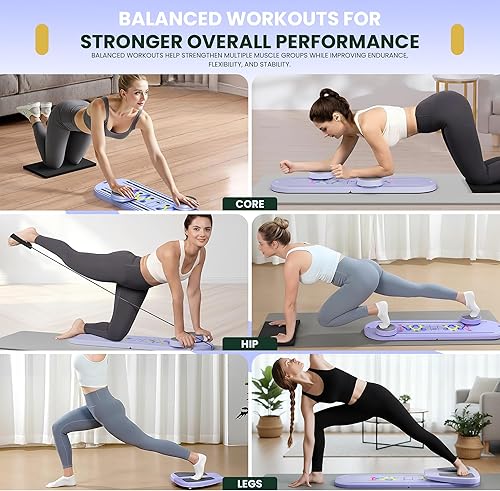 Miniatura 5 de Tabla de pilates, juego de reformador de pilates multiusos, tabla reformadora de pilates portátil con calcetines de yoga y bandas de resistencia, lo