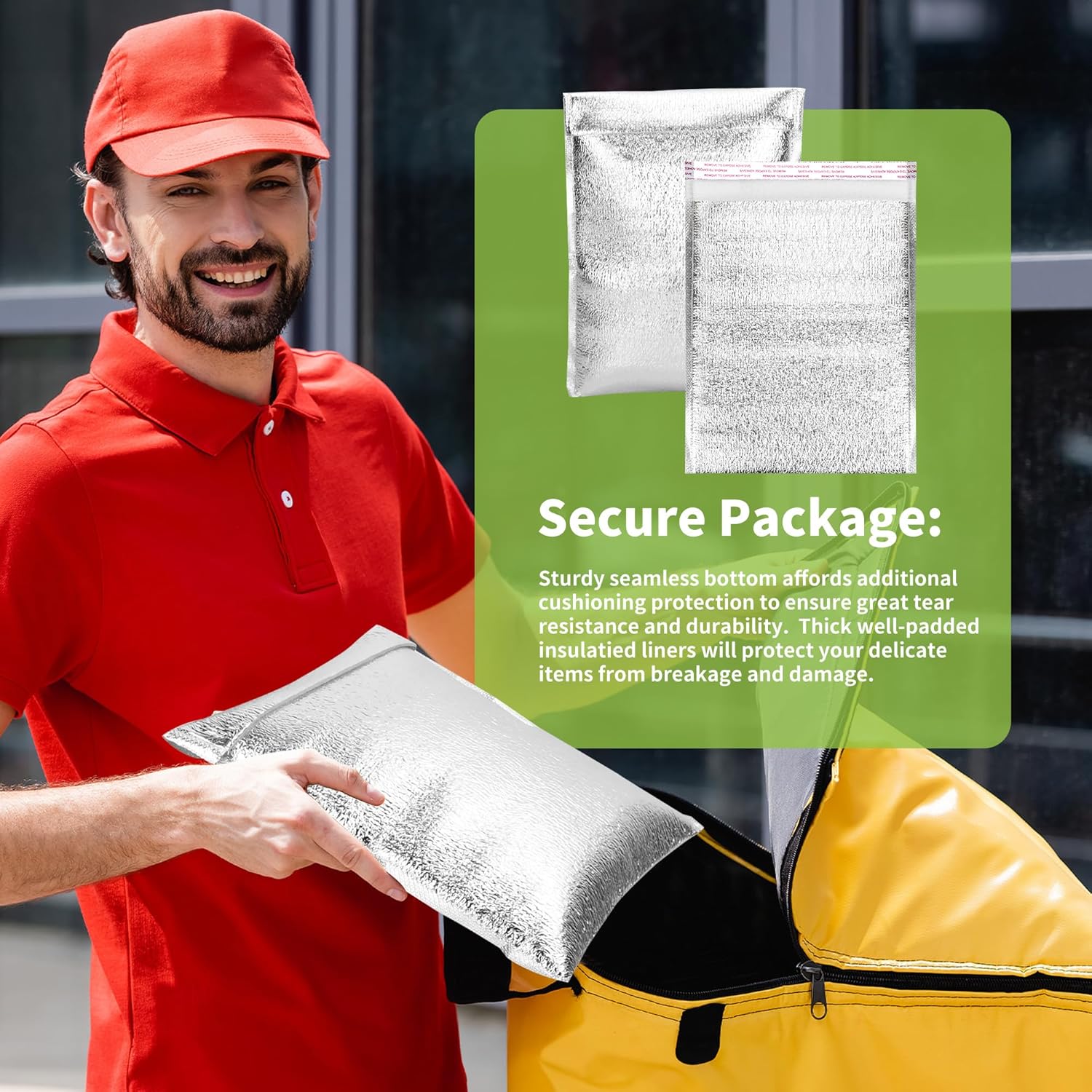 Reusable Insulation Bags 9.8'' x 11.8'' 25 Pcs, Thermal Box Liners Metalized Box Self Seal Insulated Box Liners Lunch Food Packing, Grocery Delivery Envelopes Mailers Insulated Shipping Bags