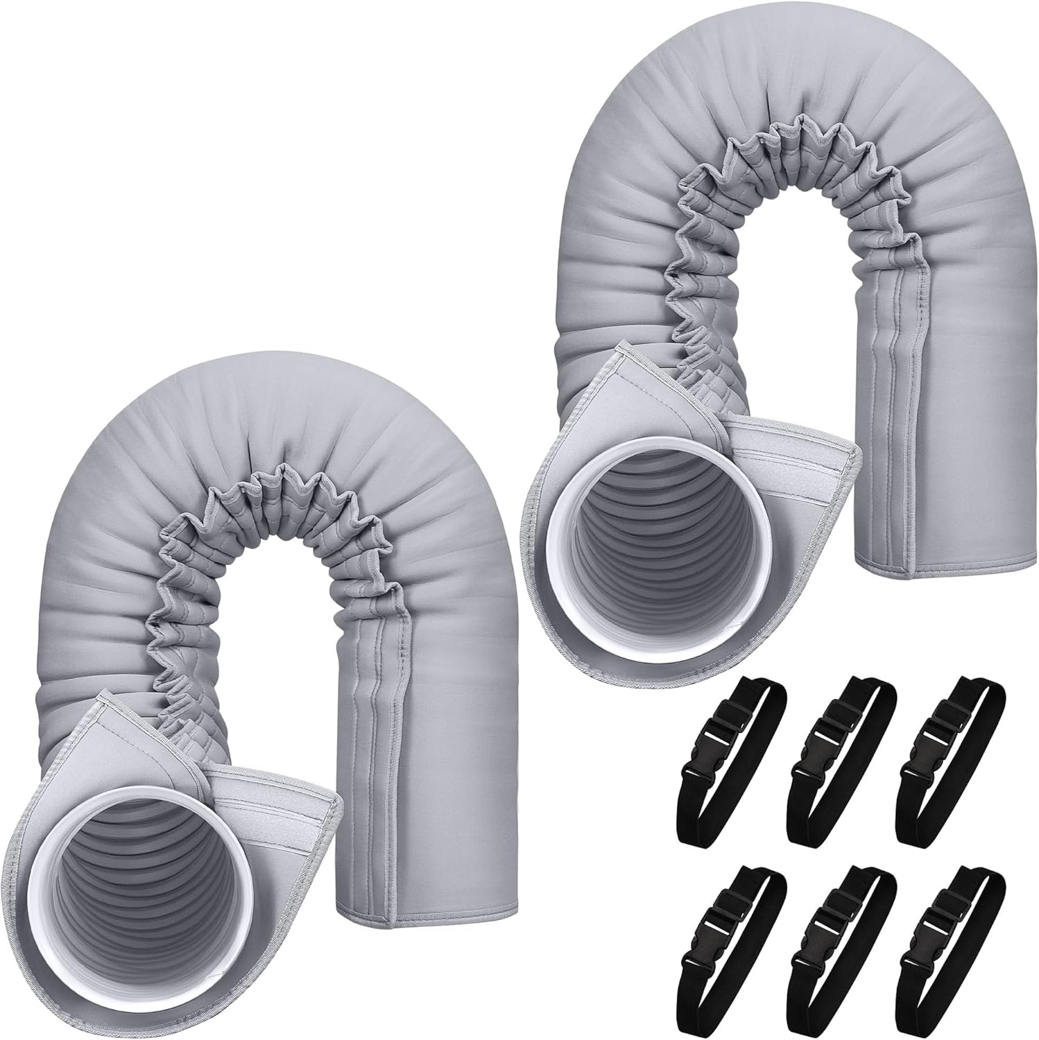 2 Packs Portable AC Hose Sleeve, Portable Air Conditioner Hose Cover Wrap, Fits for 5" & 5.9" Diameter Exhaust Hose,Hoses Duct Vent Cover, with 6 Adjustable Straps, Gray