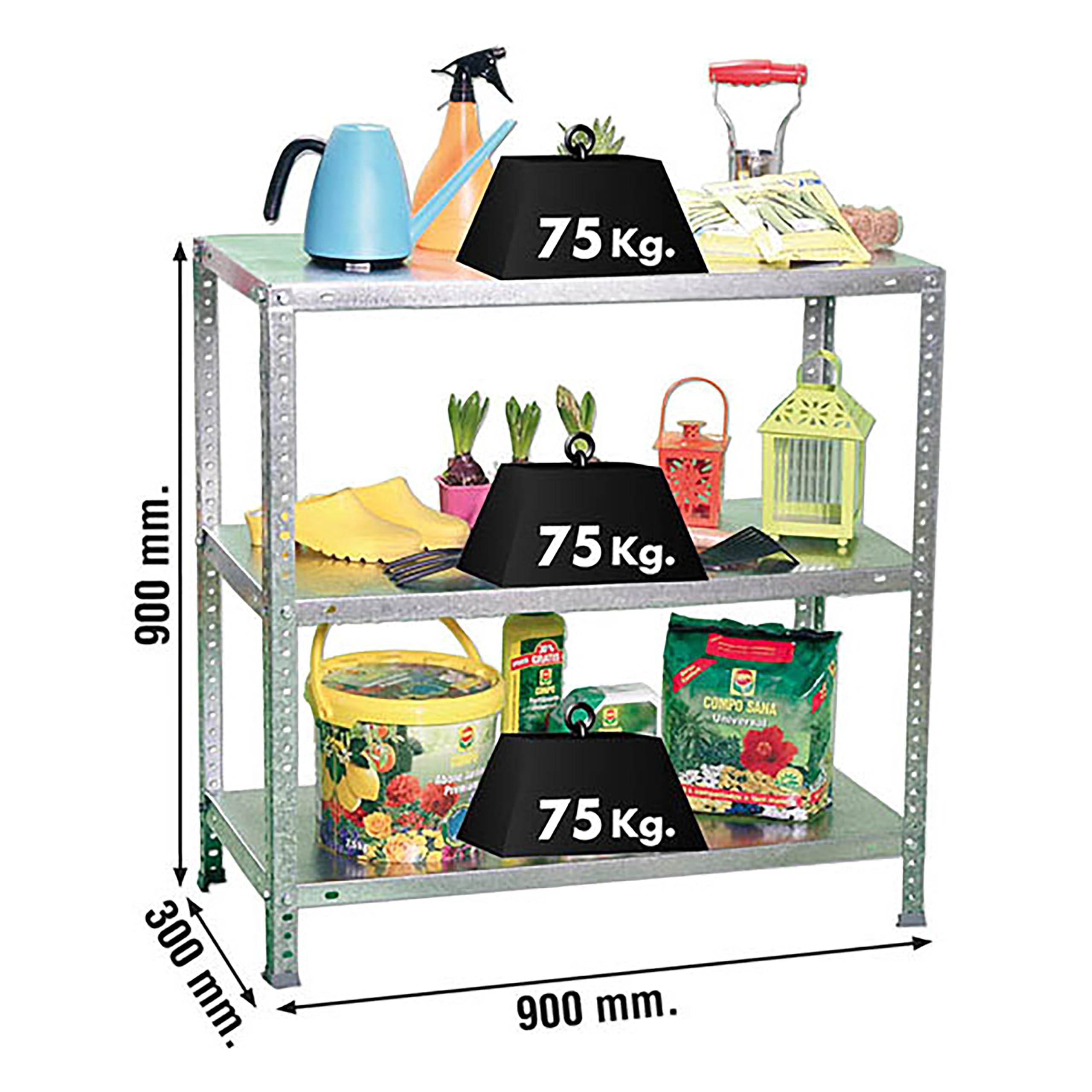 Simon Rack Estanteria Metalica 900x900x300 mm, 3 Alturas, Bandeja Metal, 75 kg de Punto Flexión, Estanteria Almacenaje, Galvanizado - Advantage - 4
