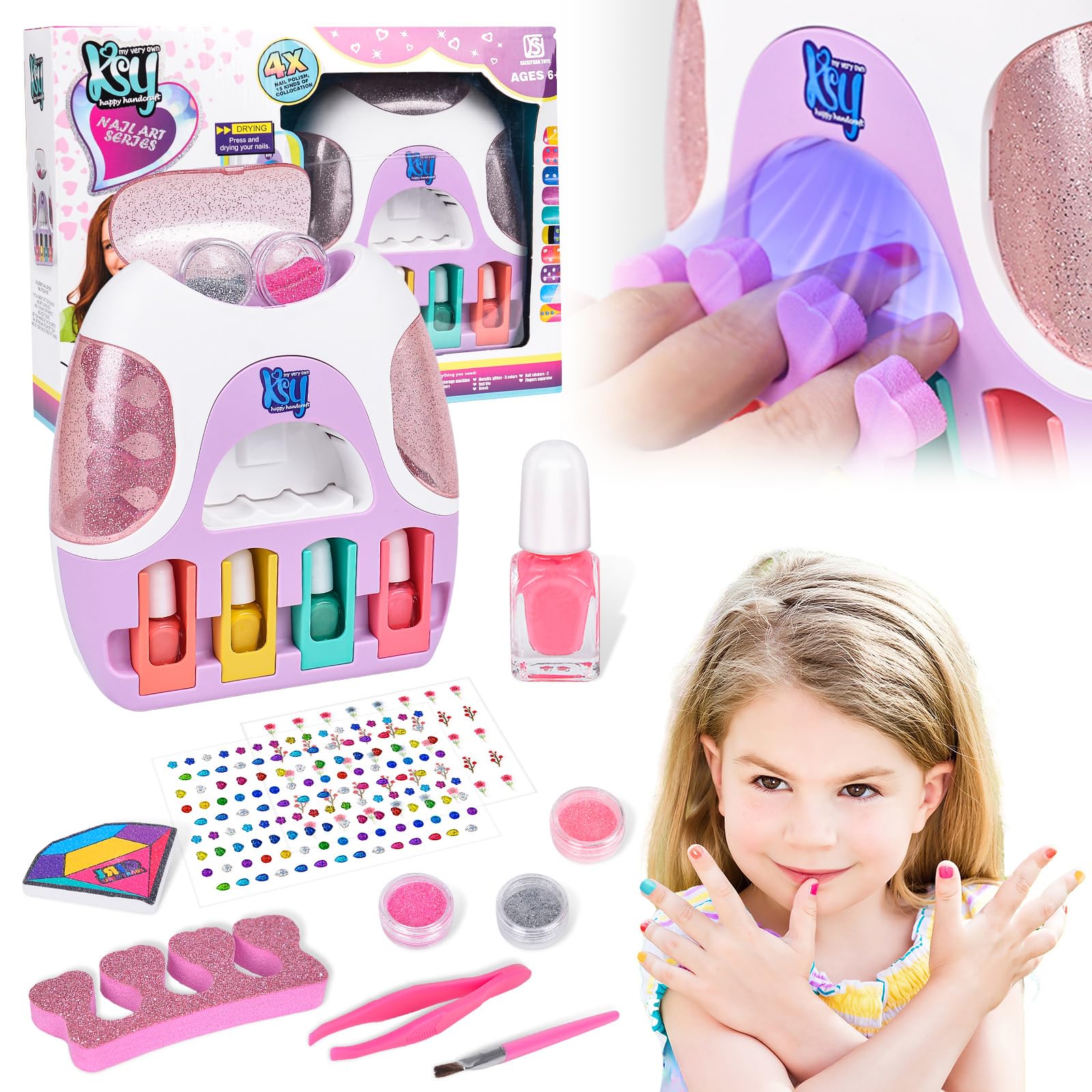 Kids Nail Polish Sets for Girls, Kids Nail Varnish Set, Kids Makeup Sets for Girls, Shimmer and Sparkle Makeup Sets, Girls Beauty Gift Sets, Water-Based Nail Varnish Set(D)