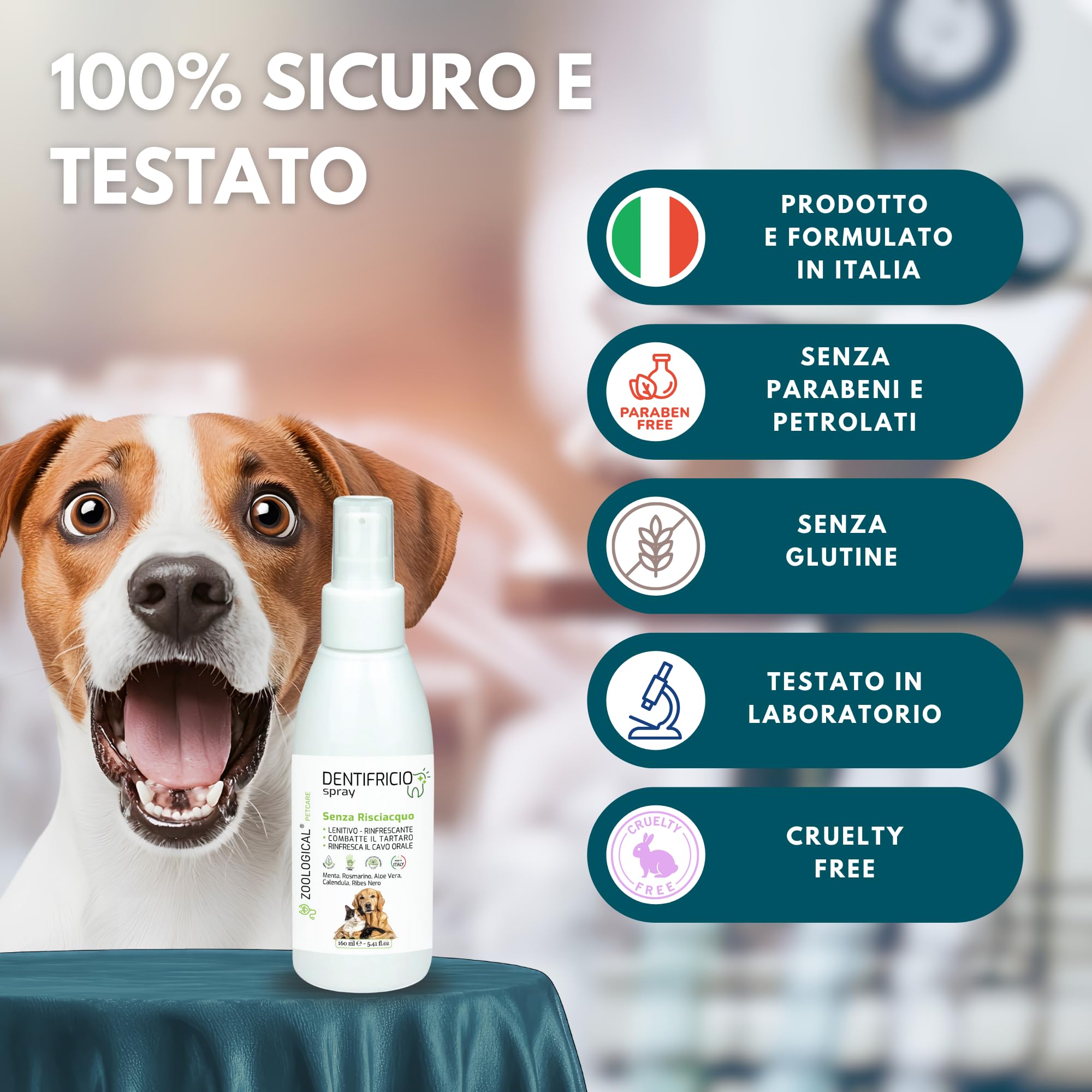 Dentifricio Spray per Cani e Gatti 160ml - Pulizia Denti Gengive Tartaro - Rinfresca Alito Menta Rosmarino