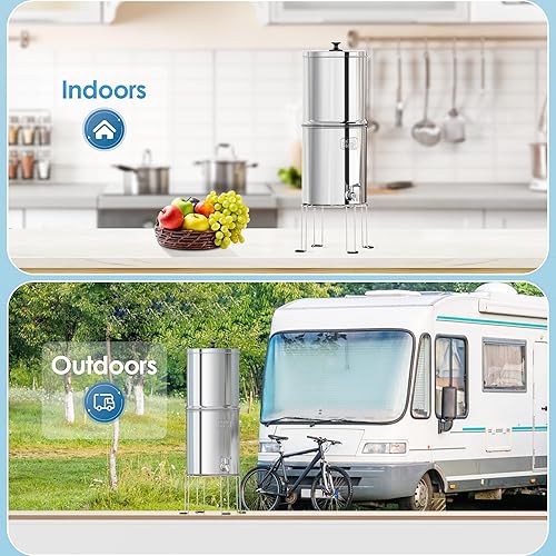 Miniatura 9 de AQUA CREST Sistema de filtro de agua por gravedad, sistema de encimera de acero inoxidable 304 con 4 filtros y soporte antideslizante, reduce el