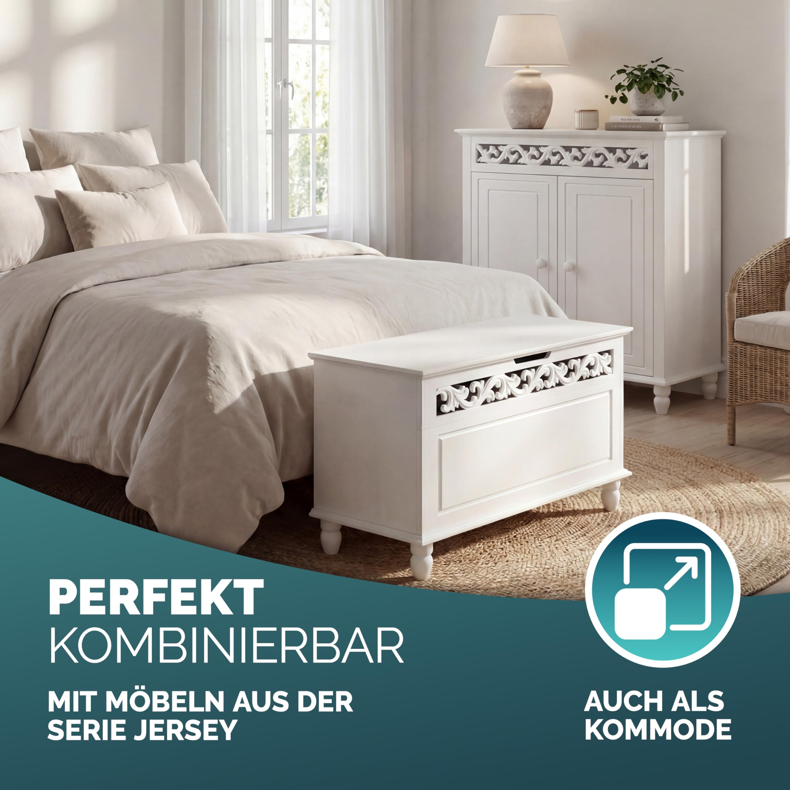 Casaria® Holztruhe Jersey mit Deckel groß klappbar XXL Stauraum Sitzbank Truhe Holzkiste Schatztruhe Box Schuhbank Truhenbank Wäschetruhe weiß 80x40cm