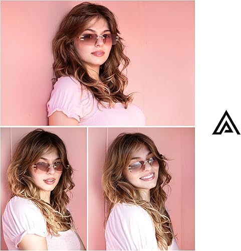 Miniatura 2 de Gafas de sol rectangulares sin montura para mujeres y hombres, gafas de sol cuadradas sin marco AP3627