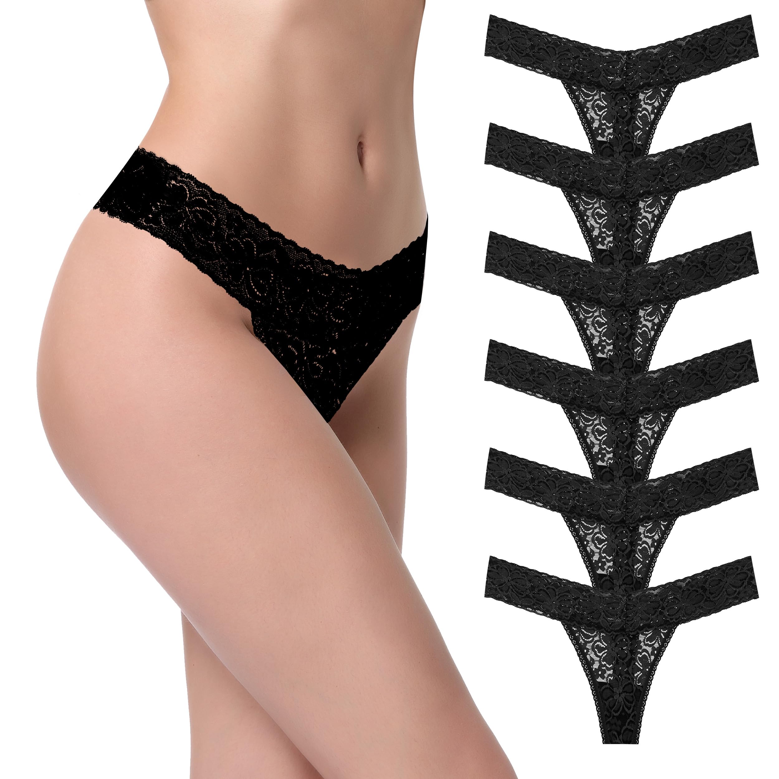 Wironoat Lace Thongs Comfortable Women Lace Soft Thongs Panties Pack 6