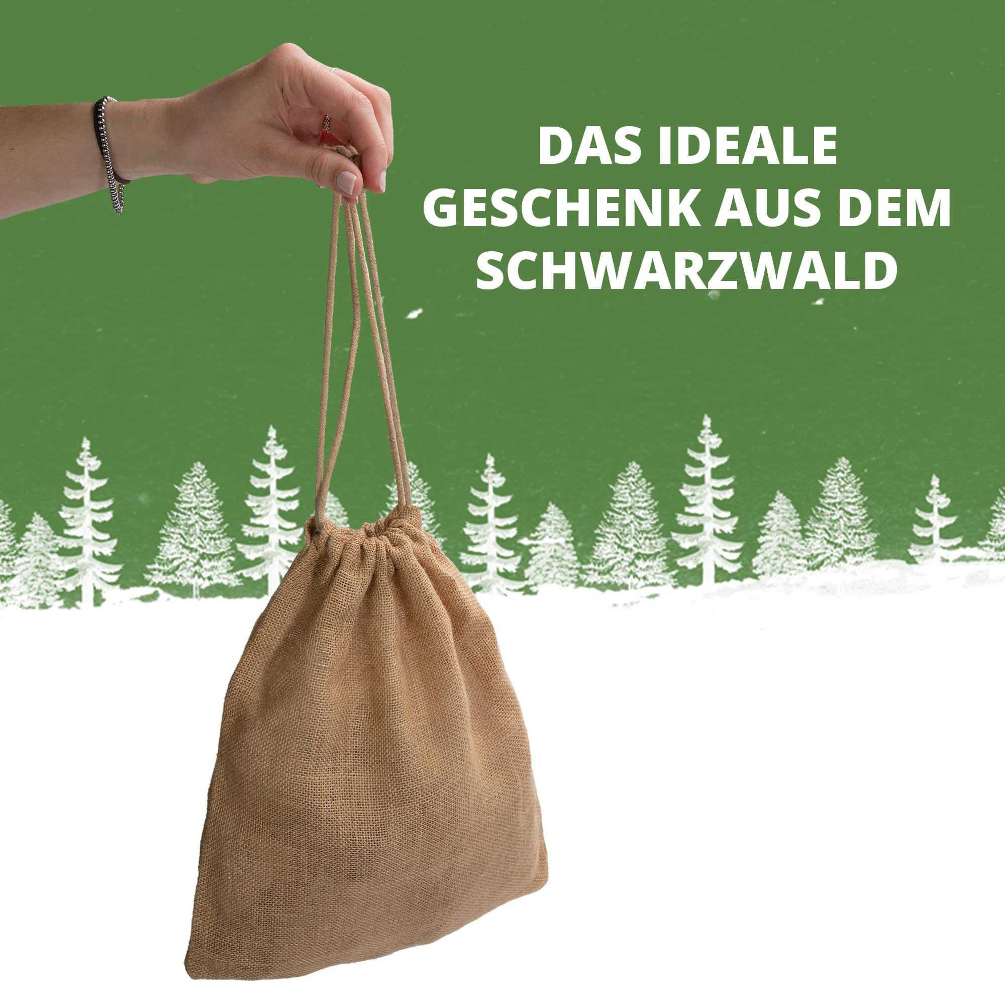 Wichtelgeschenk Schwarzwald genießen – Feinkost Probierpaket im Jutesäckchen, liebevolles Genuss-Geschenk zum Fest, Geburtstag oder als Danke