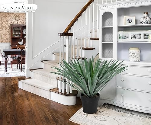 Miniatura 4 de SUNPRAIRIE Planta de agave artificial de 27 pulgadas de alto en maceta negra con guijarros de piedra real, 126 hojas realistas. Plantas artificiales