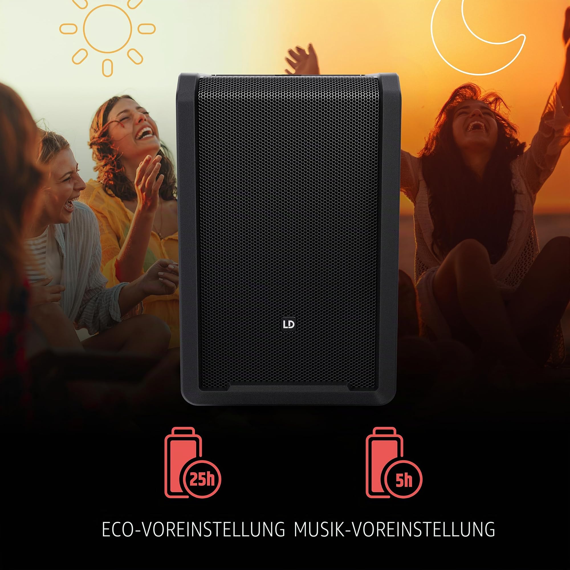 LD Systems ANNY 10 HHD Mobiler Bluetooth PA-Lautsprecher mit Akku, Mixer und 1x Funkmikrofon 823-832 MHz und 863-865 MHz, schwarz