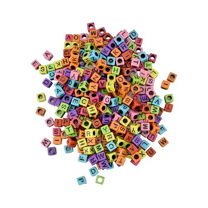 Unobite 500 Piece Plastic Alphabet Beads 6mm Size with Colorful Letters for Jewellery Making, DIY Bracelets, Necklace, Key Chains and Kids Jewellery(Multicolor with Black Letters, Square Shape)(BS004)