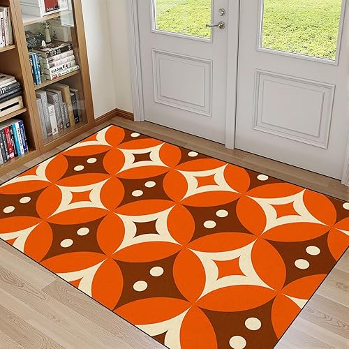 Alfombra de baño naranja de 32 x 48 pulgadas, alfombra de entrada, alfombra de entrada retro boho de los años 70 y 70, estilo estético, alfombra de