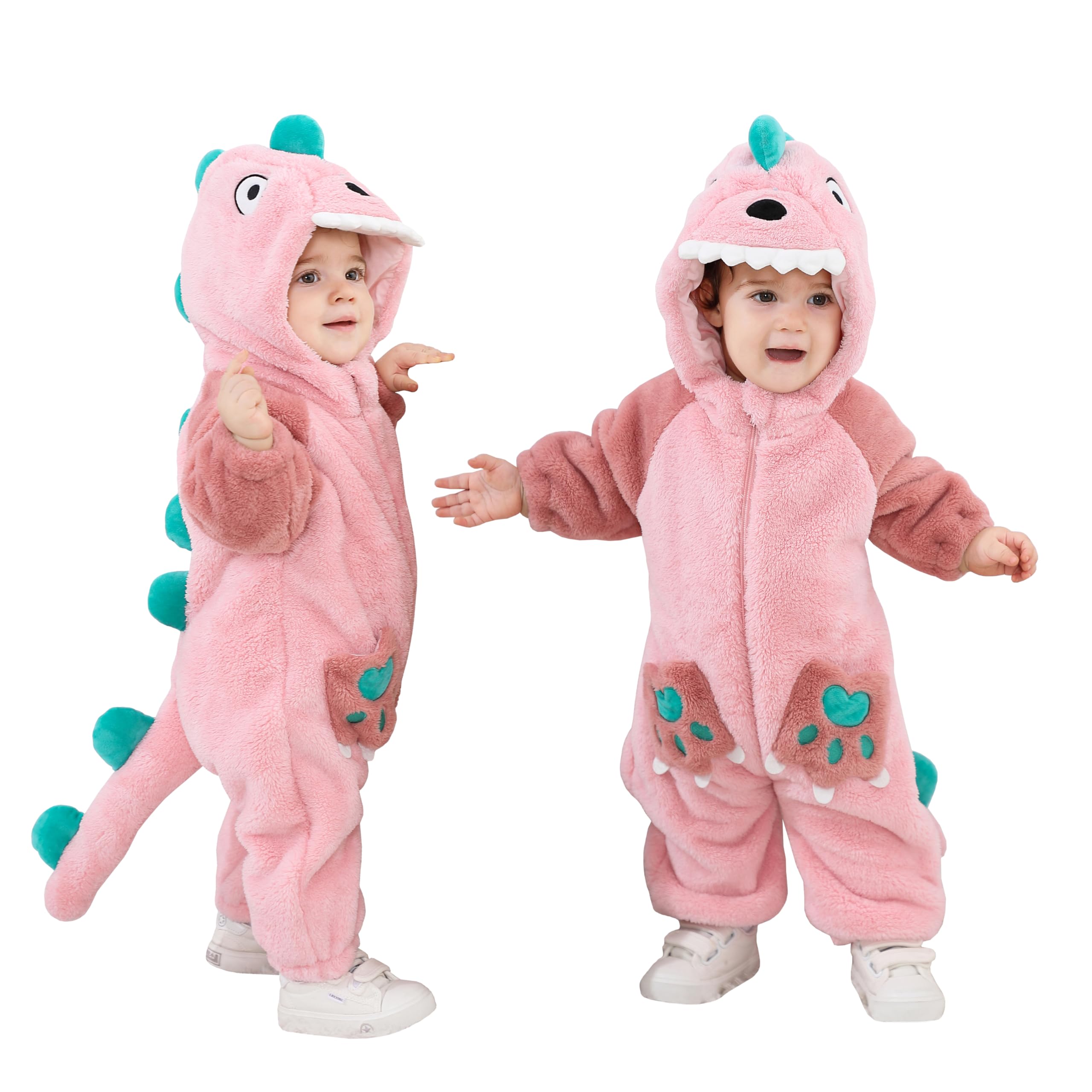 TONWHAR Kids' And Toddlers' Infant Tiger Dinosaur Animal Fancy Dress Costume Outfit Hooded Romper Jumpsuit(4-5T/Height:41
