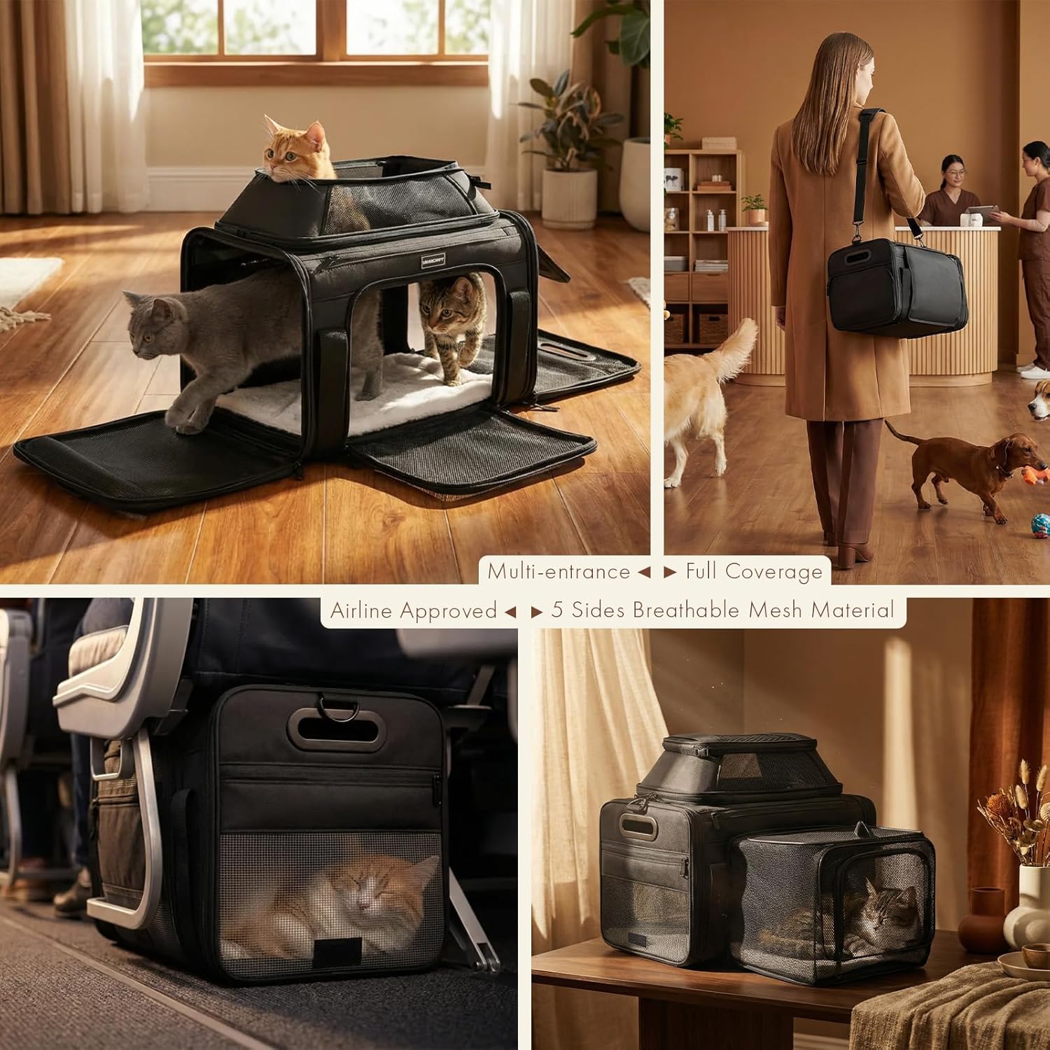 Top and Side Expandable Pet Carrier with Treat & Pet Window,17x11x9.5 Inch Alaska Hawaiian Airline Approved,Soft-Sided Dog Carrier for Small Dogs and Cats,Travel Cat Carrier with Locking Zippers
