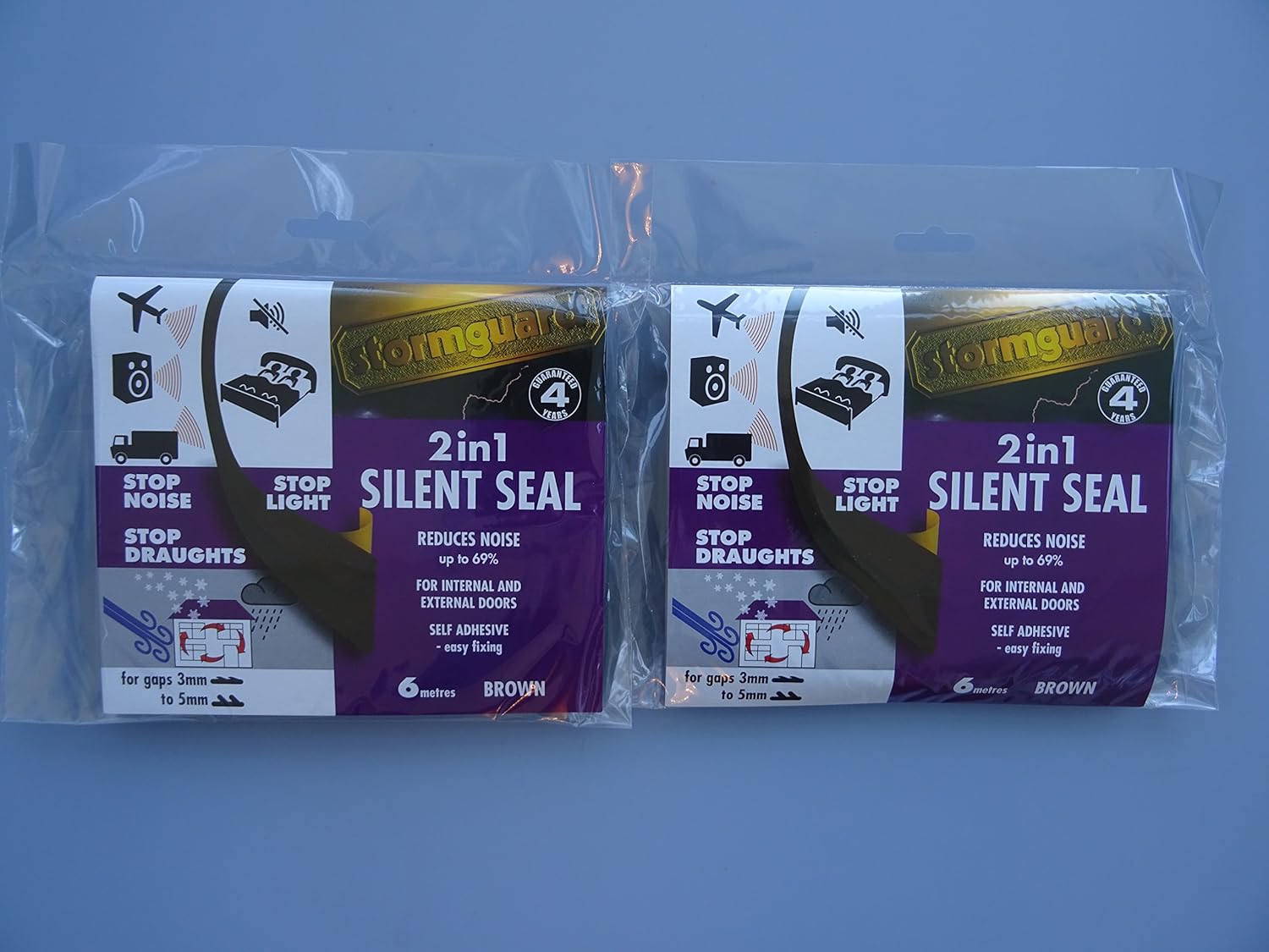 STORMGUARD 05AM023006MB Acoustic Silent and Draught Excluder Self-Adhesive Seal, Brown, 6 m, Set of 2 Pieces
