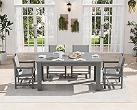 Vista 14 de SERWALL Juego de comedor de patio para 8, juegos de comedor al aire libre para 8 personas con 2 agujeros para sombrilla, mesas rectangulares Blanco