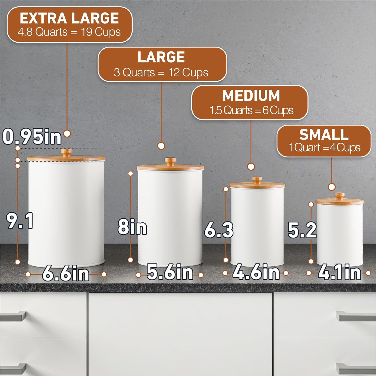 Kitchen Canisters for Countertop Set of 4 with Customizable Chalkboard Labels & Marker Pen - Big Iron Kitchen Canisters with Airtight Lids - White Canister Set - Flour and Sugar Containers Farmhouse - Image 6