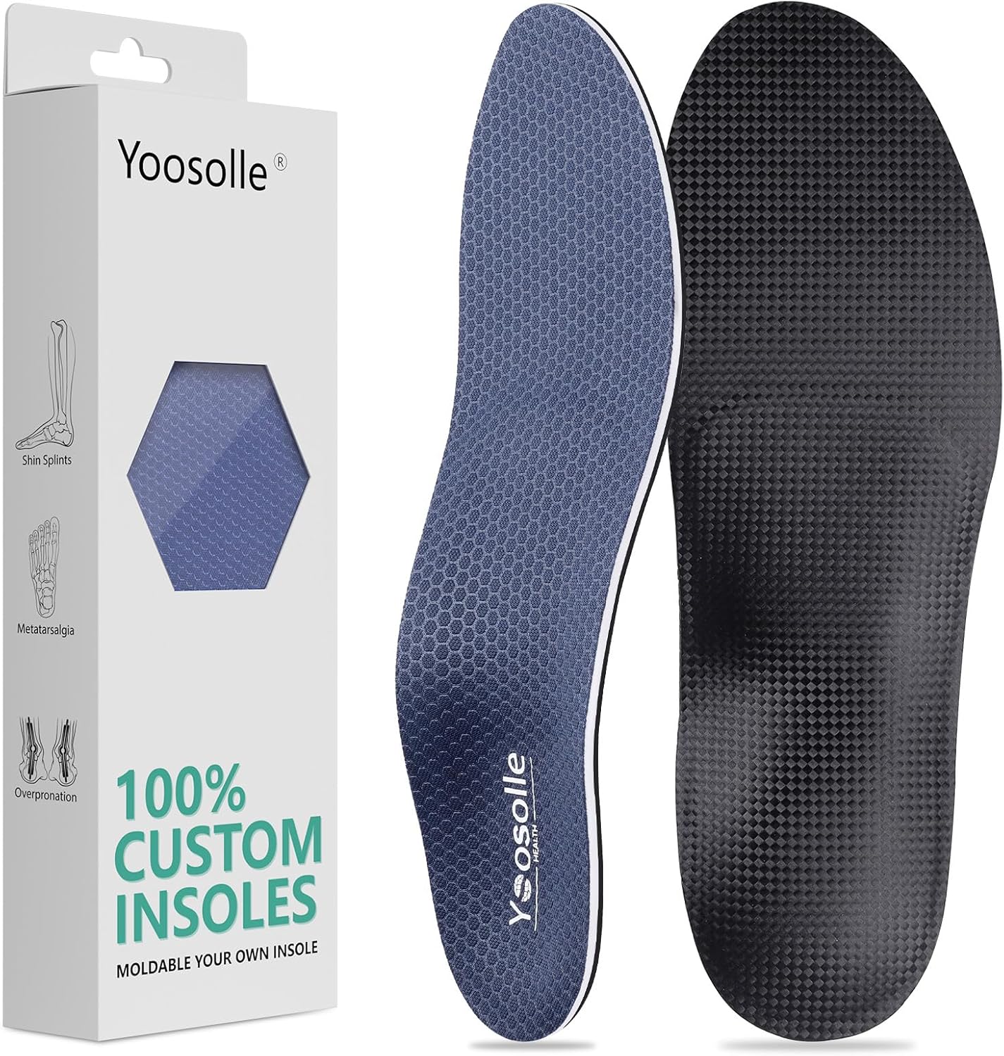 Yoosolle Custom Arch Support Insole, Personalized Heat Moldable Comfort Insole, Exact Fit Instant Custom Orthotic for Flat Feet, Plantar Fasciitis & Pain Relief for Daily Use & Athletics (Blue, S) S Blue