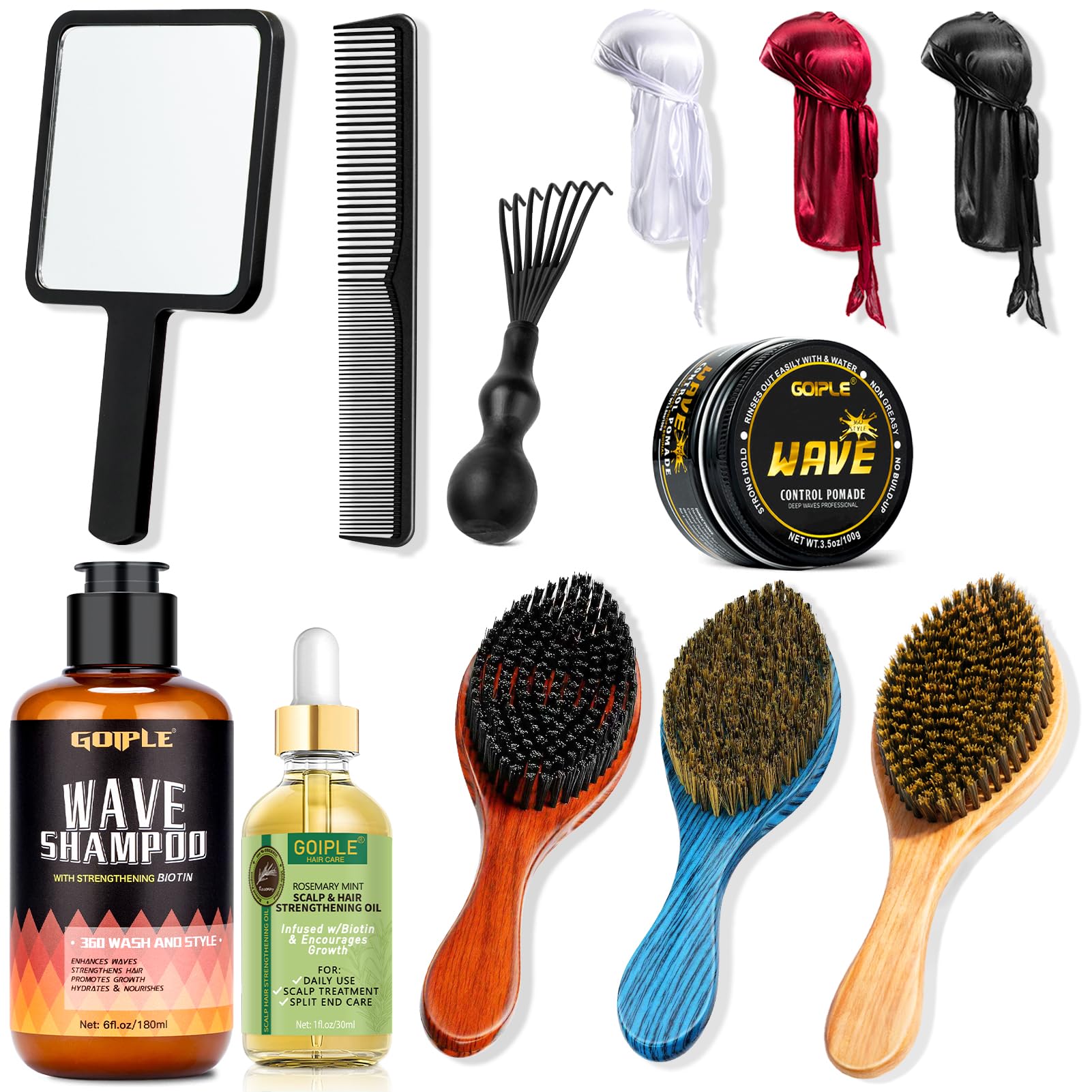 Wave Kit for 360 Waves with Brushes, Durag, Pomade and Accessories