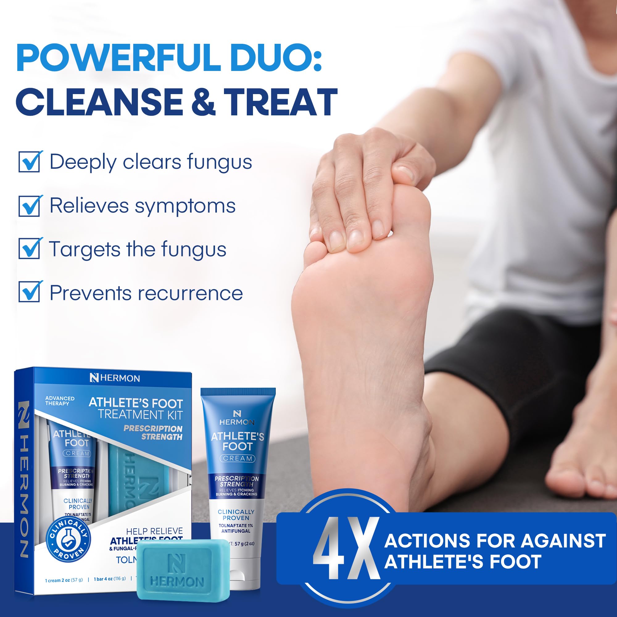 Hermon Athletes Foot Treatment Kit: Clinically Proven Antifungal Cream with Tolnaftate 1% & Tea Tree Oil Soap - Fast-Acting Relief for Itching, Burning & Cracking - 2oz Tube / 4oz Bar — Amazon image 7