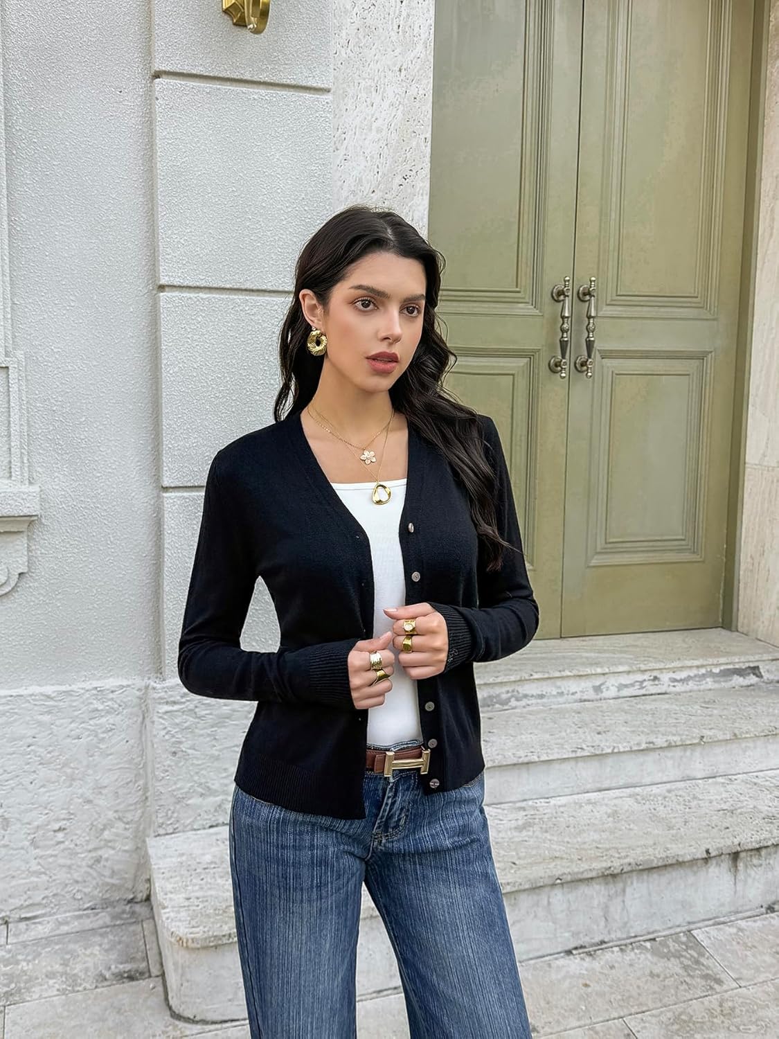 Women's Long Sleeve Cardigan Sweater, Button Down Knit Shrug, Slim Fit Stretch Soft Lounge Office - Image 7