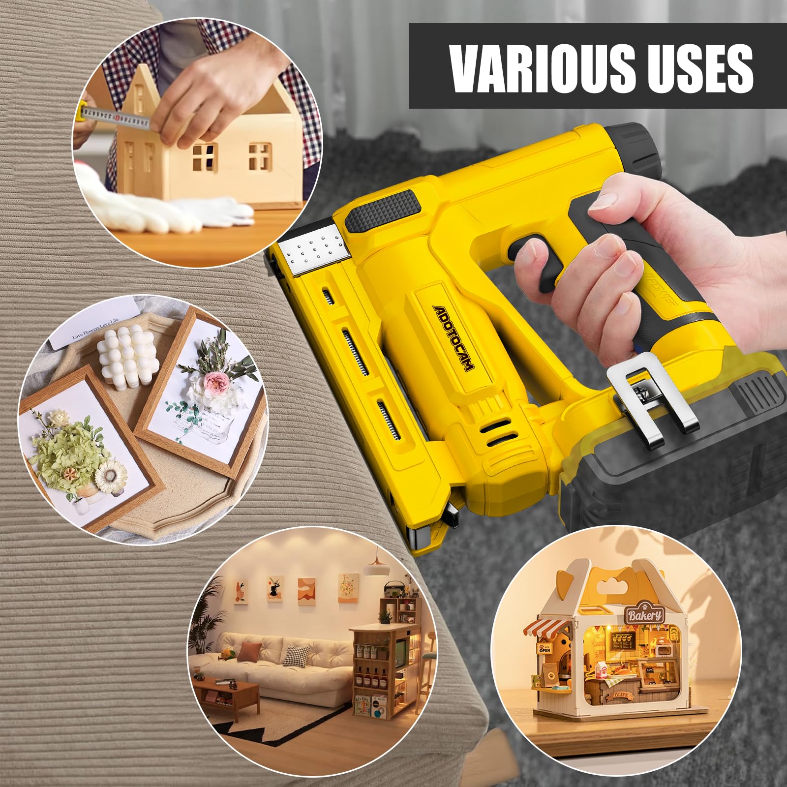 Pistolet do paznokci 18GA do baterii DEWALT 20 V (tylko narzędzie), 2 w 1 bezprzewodowa gwoździarka Brad / zszywacz korony T50, pistolet do paznokci, zasilany baterią z 2000 szt. zszywek i gwoździ, do