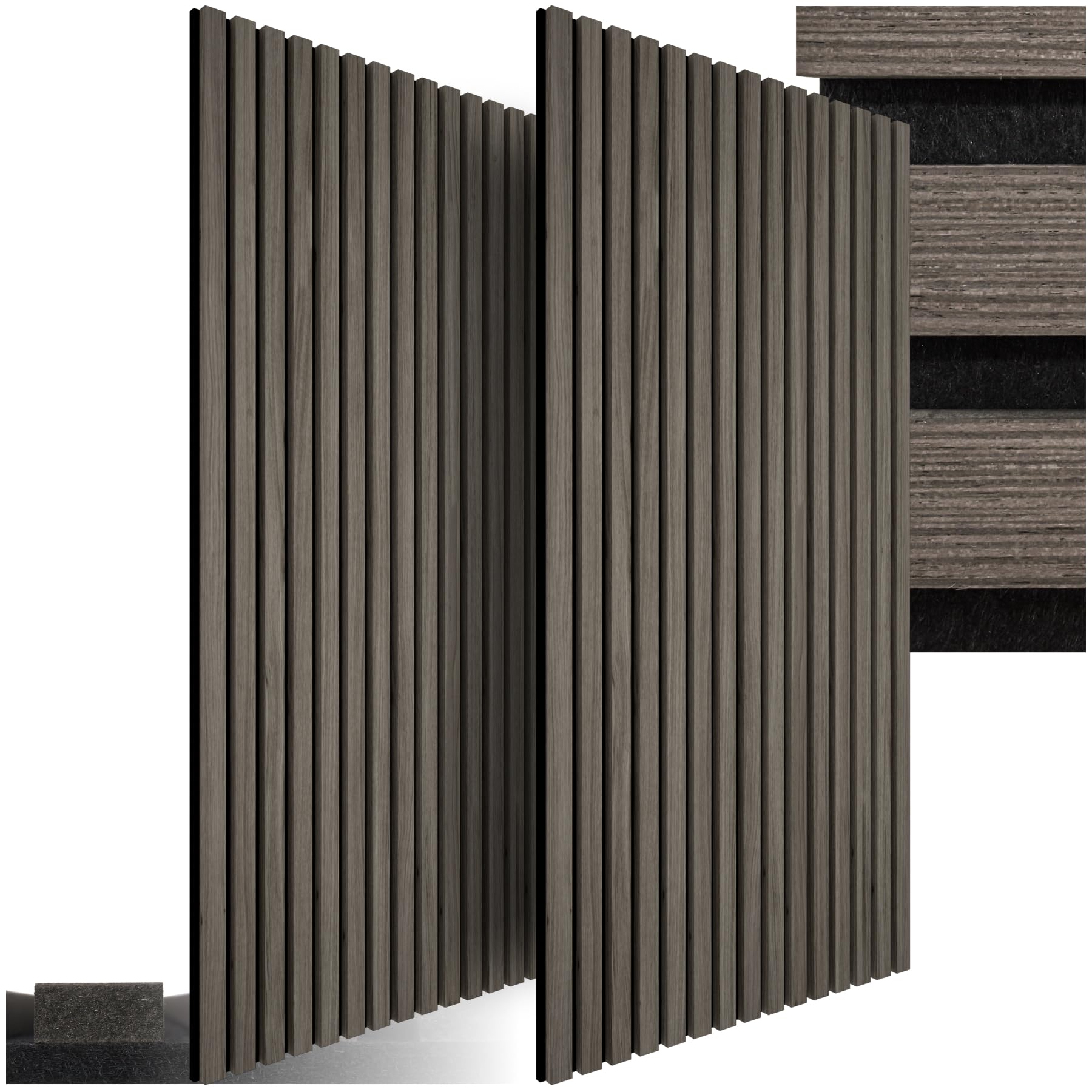 tectake® Paneles Acusticos Decorativos MDF, Chapa de Madera Real, Excelente Absorción Acústica, Tejido de Fieltro y Madera, Insonorización Acústica para Pared, Listones de Madera - Gris roble