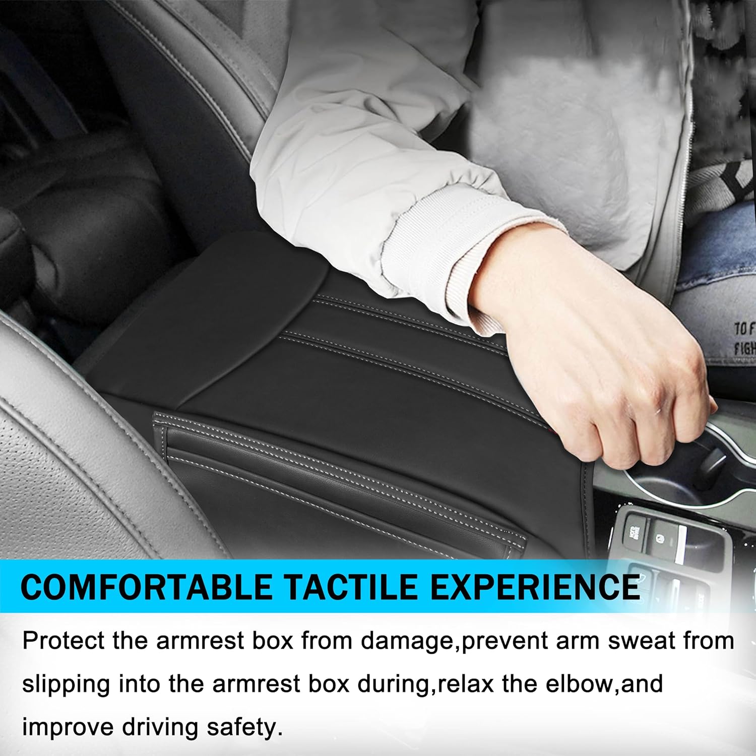 SENSHINE Armrest Cover for Honda Pilot Accessories 2023 2024 2025 2026 Center Console Cover Anti-Scratch Leather Armrest Protector Middle Console Pad with Side Pockets for Honda Pilot (Gray Stitch)