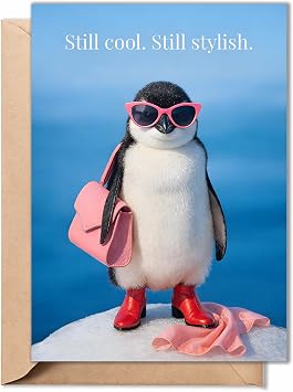 Funny Birthday Cards for Women Stylish Cute Penguin Birthday Gifts for Sister, Her, Female, Mom, Bestie, Boss, Coworker, Wife 5"x7" Folded with Envelope, Printed Inside Message Funny Gift Idea for 20th, 21st, 25th, 30th, 35th, 40th, 45th, 50th, 55th, 60th, 65th, 70th, 80th, 90th