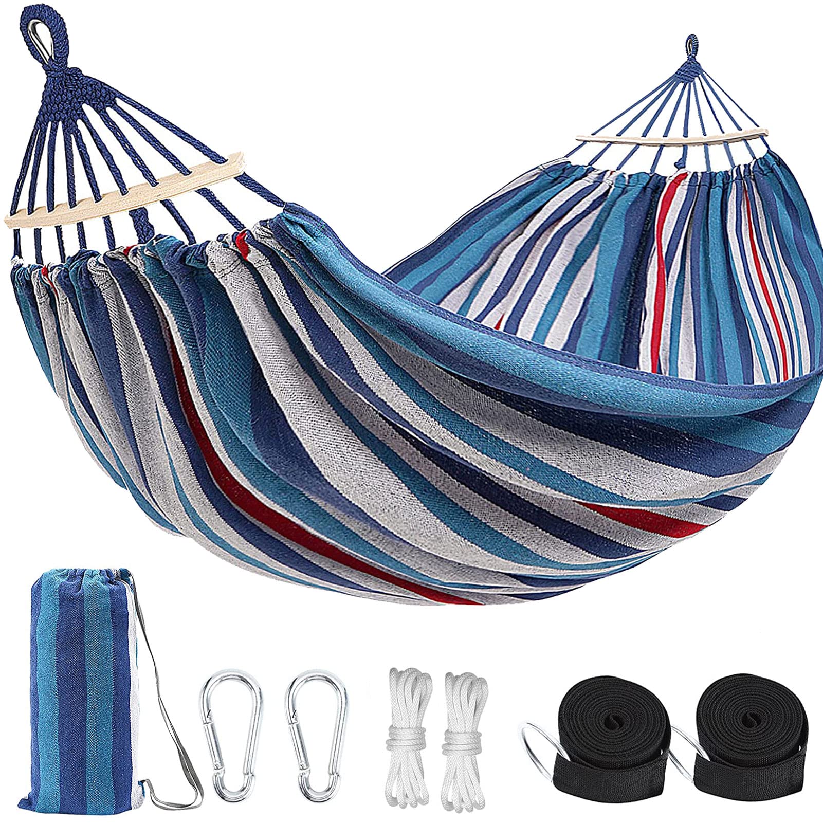 HUHJYUGE Hamac 2 Places, Hamac Jardin Exterieur, Hamacs Respirant Confortable Toile, Hamac de Camping, avec Barres Incurvées Démontable en Bambou, pour Balcon, Patio, la Plage (C 260x150cm)