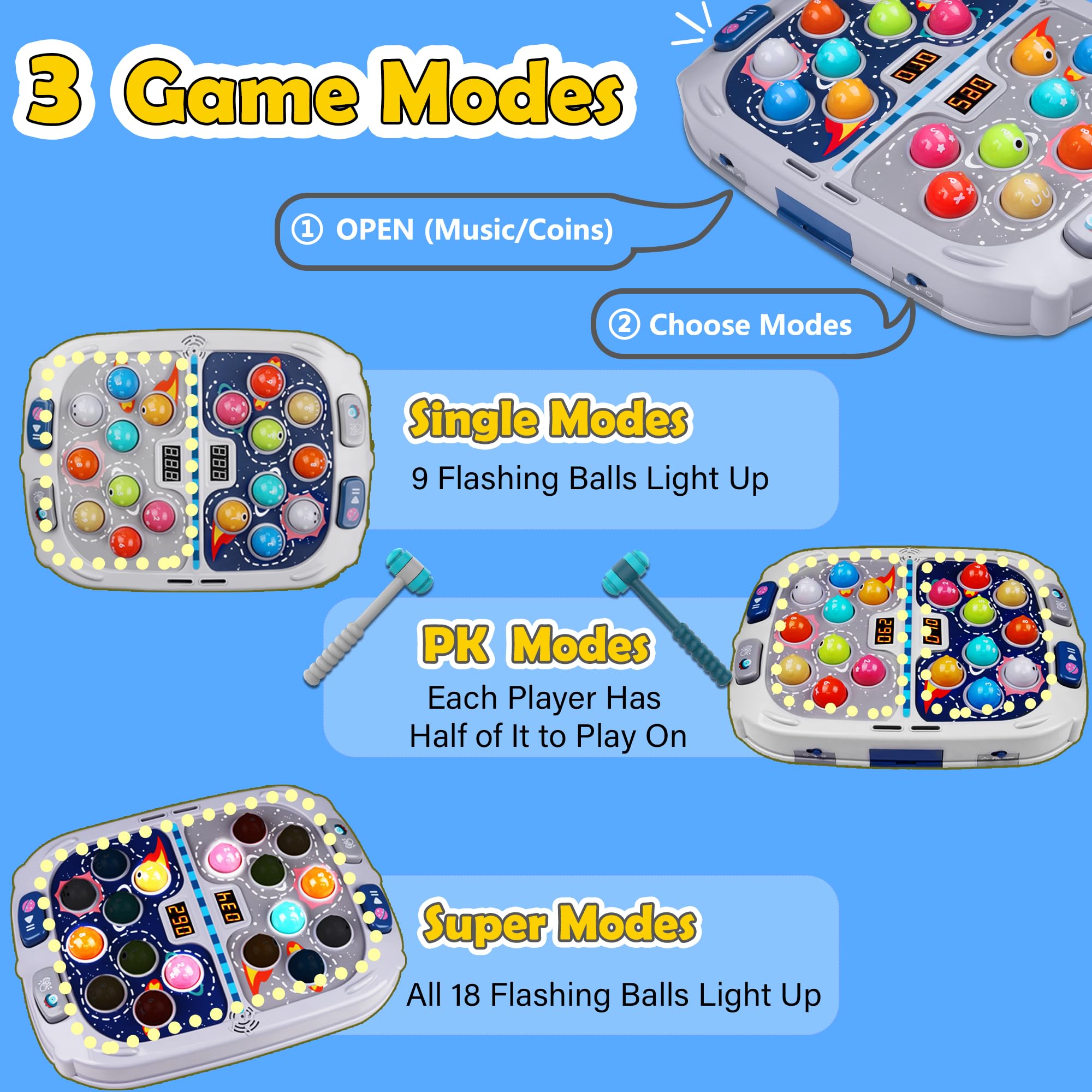 Hammering Pounding Game for Toddlers, Toys for 3+ Year Old Boys, Interactive Pounding Toy for Kids, 9 Speeds for Beginners/The Skilled/Experts to Challenge, 11x15Inch Pounding Toy with Sound and Light