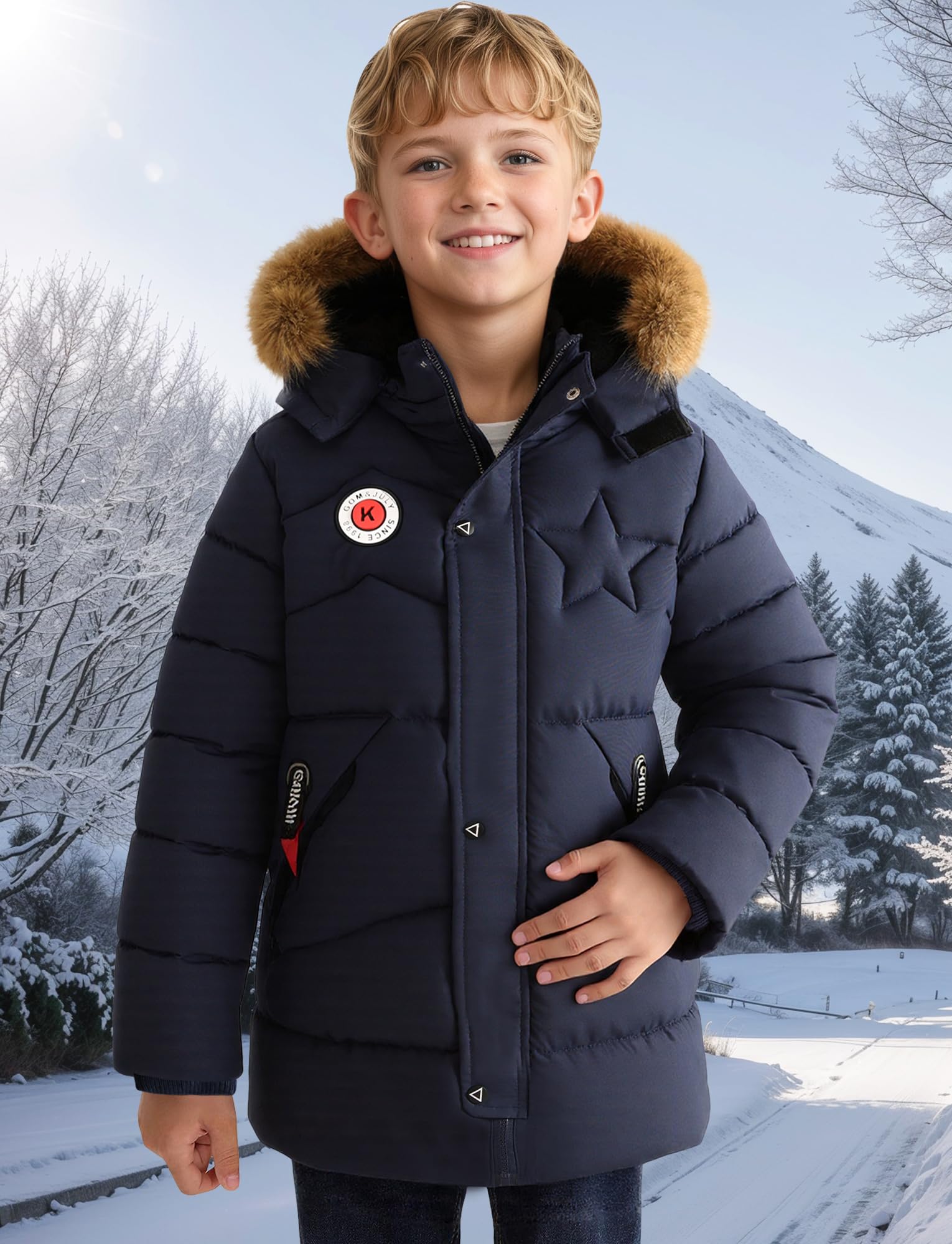 SEAUR Jungen Winter Daunenjacke Leichte Warme Gefüttert Wintermantel Kinder Jungen Steppjacke Winddichte Weich 3-10 Jahre