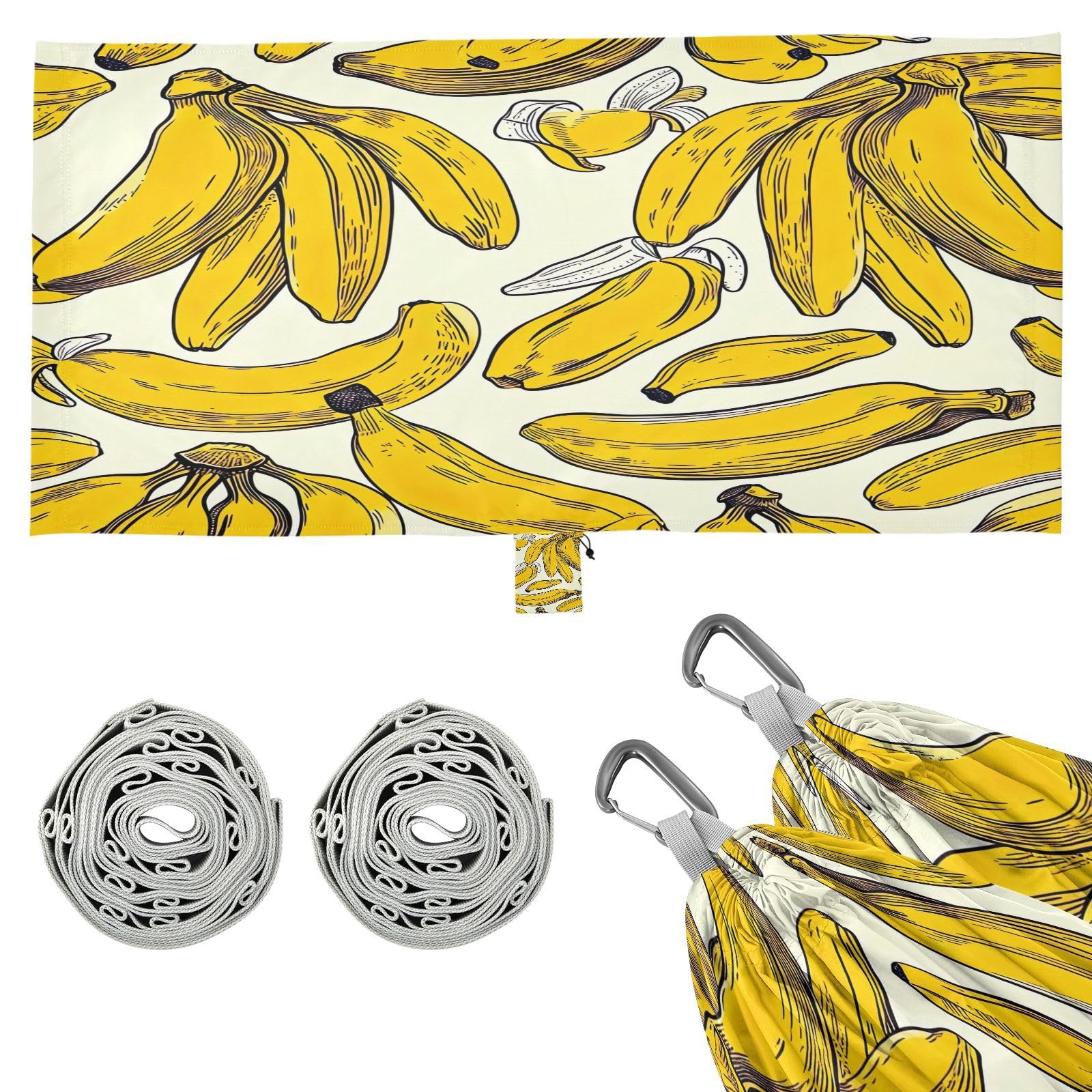 ATTX Banana Print Camping Hammock - Lightweight & Portable Hammocks, Heavy Duty 330lbs Capacity for Indoor, Hiking, Backpacking, Travel, Backyard, Beach#394