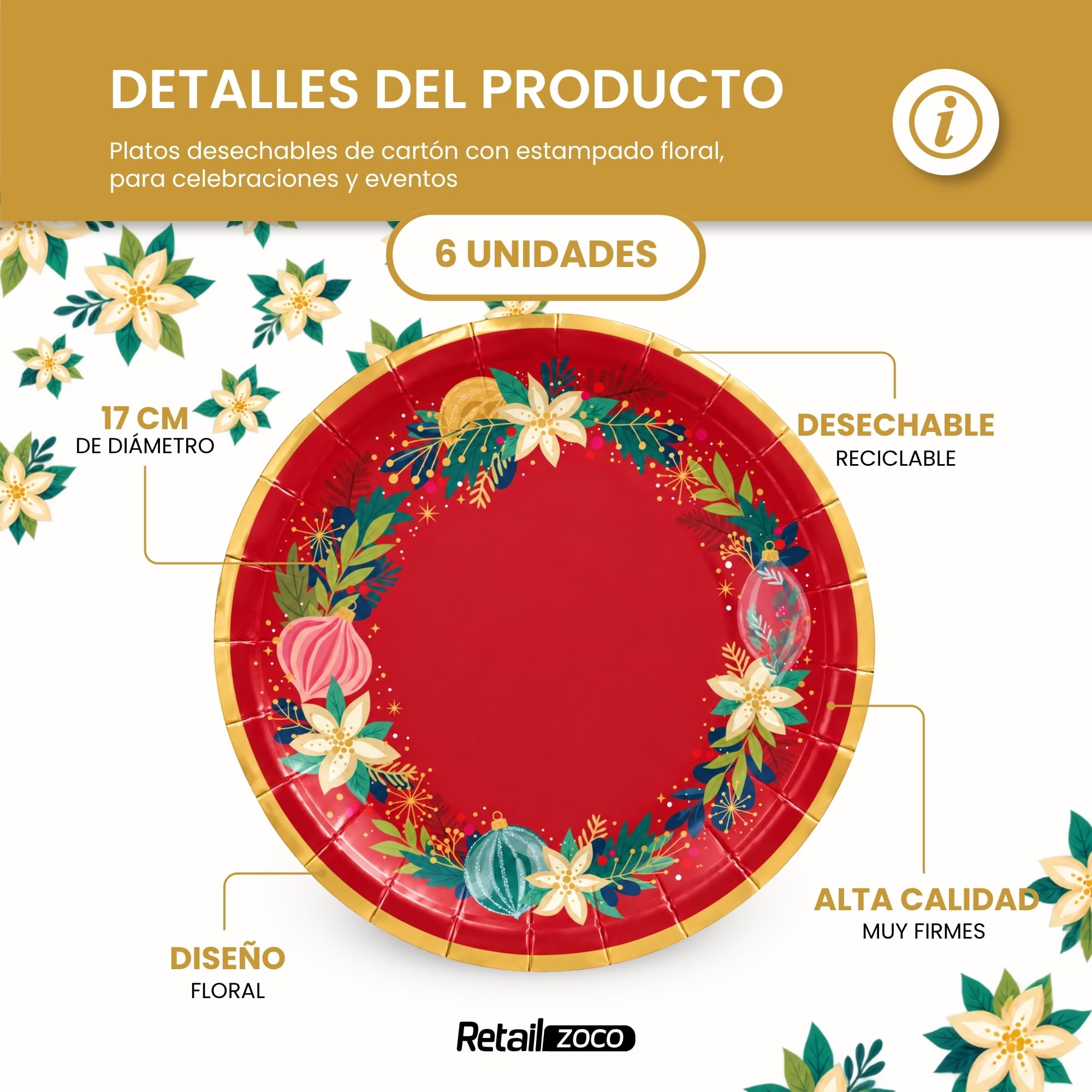 Platos de cartón, Platos Desechables cartón, Diseño Navideño, 6 Unidades - imagen 2