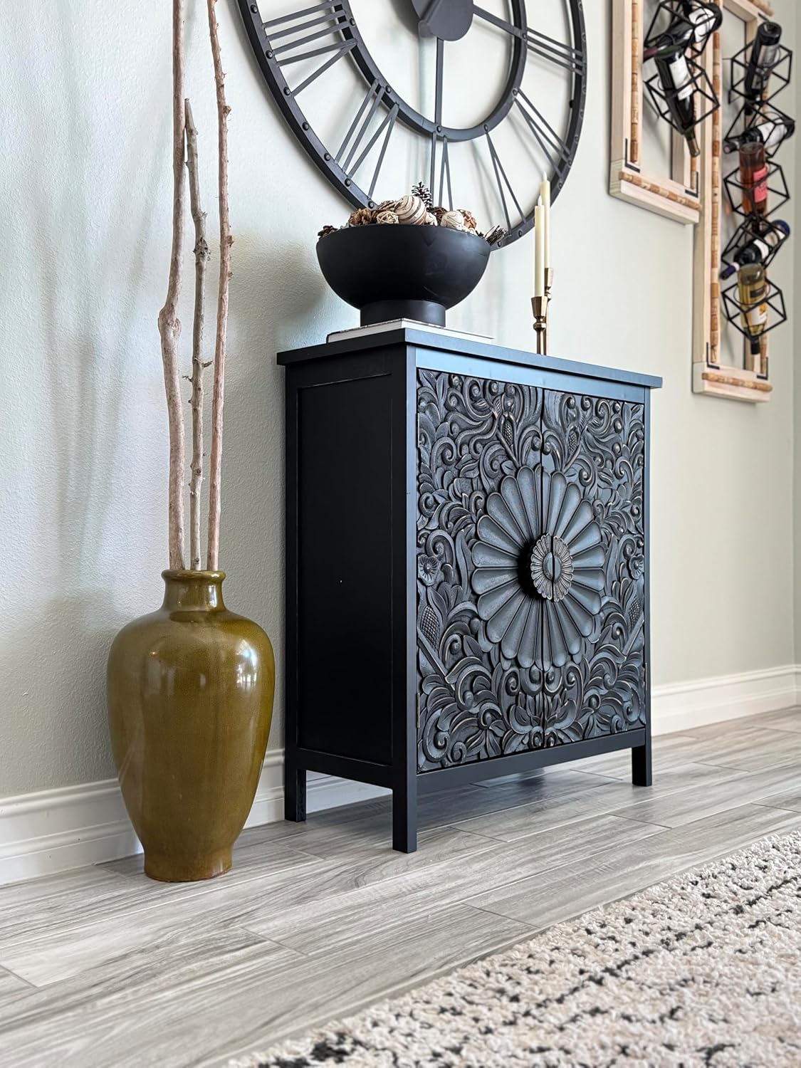 PHI VILLA Black Accent Cabinet with Doors, Small Buffet Sideboard Storage Cabinet, Entryway Cabinets