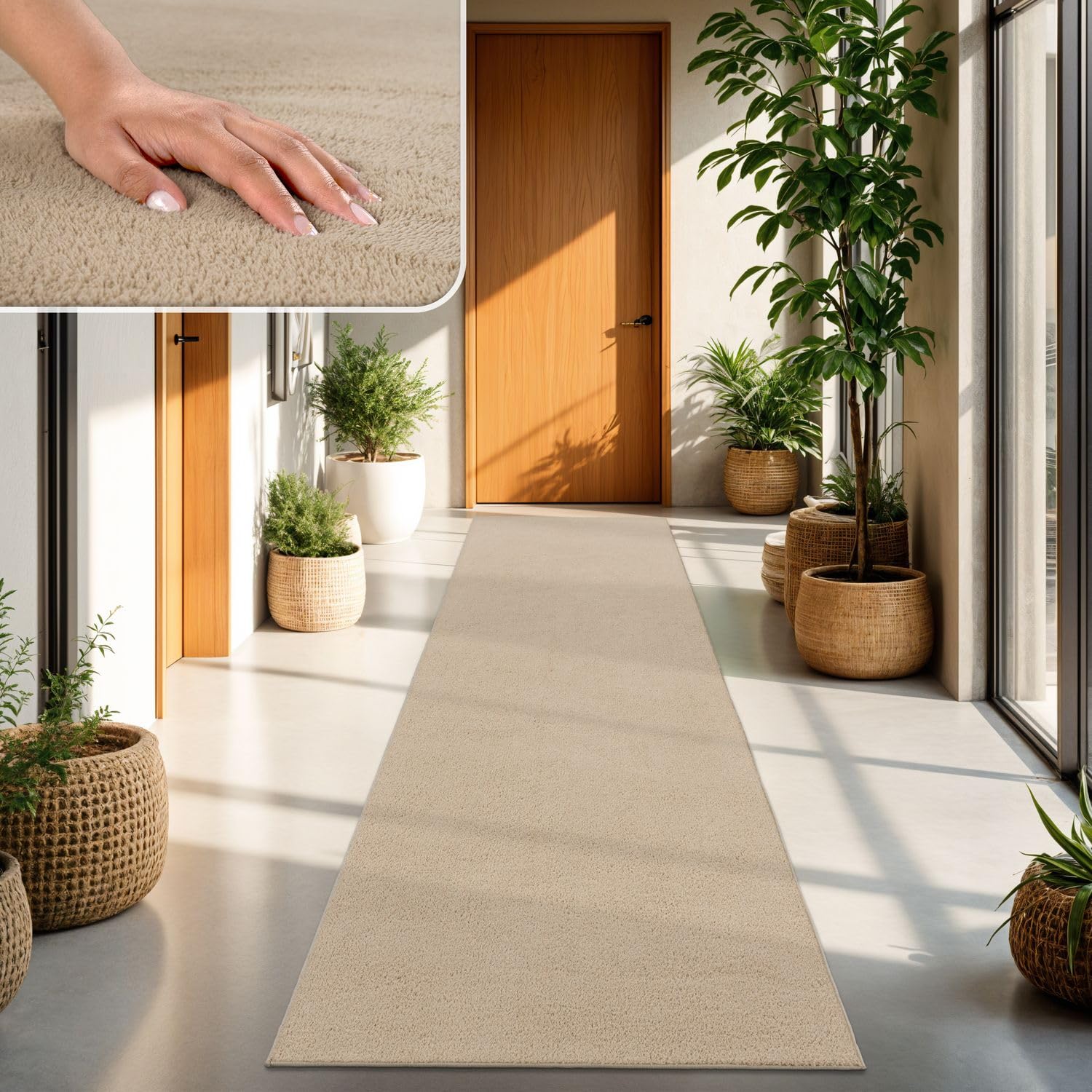 TT Home Wohnzimmer Teppich Kurzflor Anti-Rutsch Rückseite Unifarben Modern Waschbar