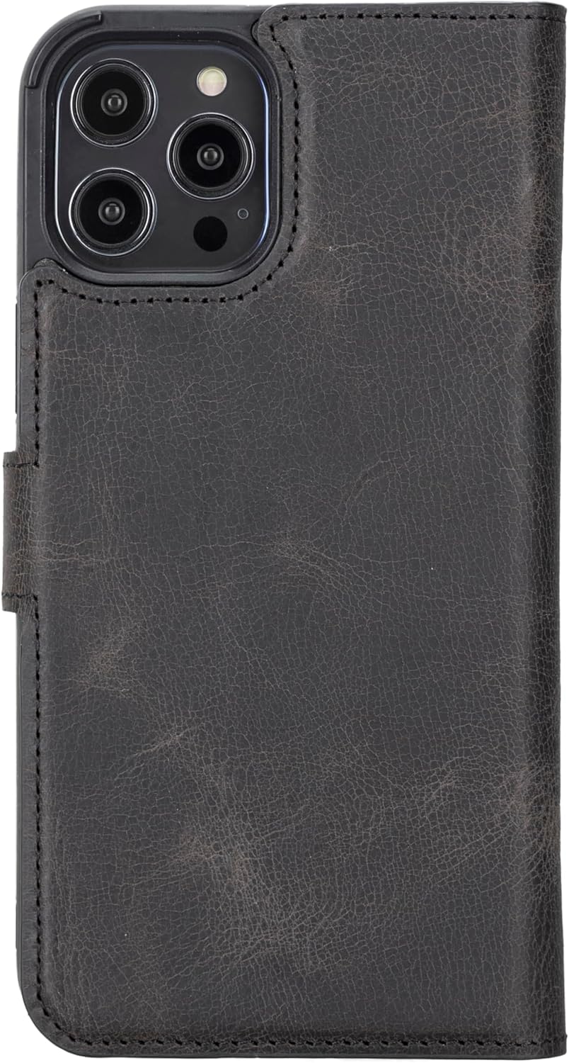 HARDISTON Genuine Leather Handmade Wallet Case Compatible with iPhone 12 Pro Max 6.7'' Detachable Magnetic Flip Cover with Card Holders - Horizontal Kickstand Edges (Black) - Image 5
