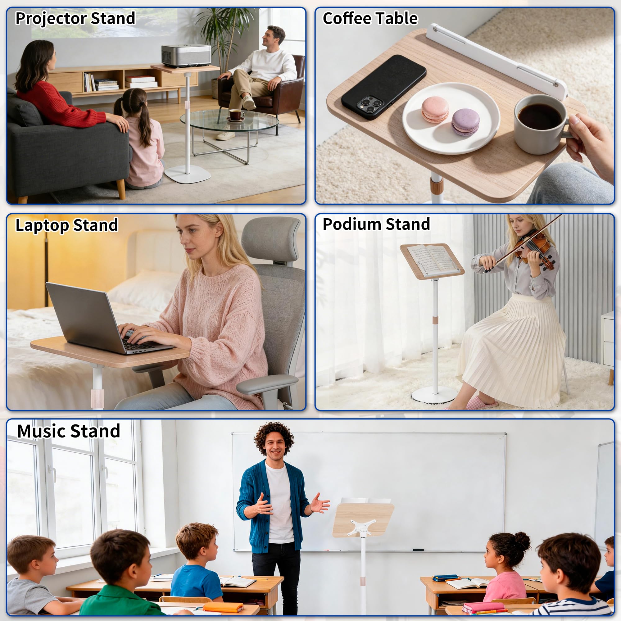 OUUTMEE Soporte de lectura de pie ajustable de 50 a 130 cm, soporte plegable para laptop, soporte de lectura de libros de madera, escritorio portátil para tableta, para libros, laptop, música y