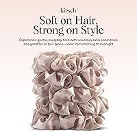 Vista 23 de Kitsch Coleteros de satén para mujer, sin arrugas, coleteros grandes para todo tipo de cabello y texturas, perfectos para día o noche, regalos Dorado