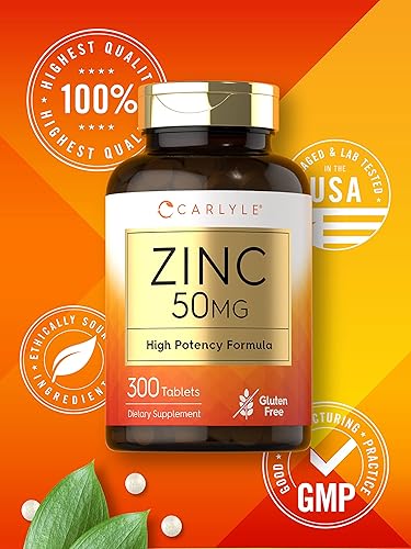Miniatura 5 de Carlyle Zinc 50mg | 300 tabletas | Suplemento vegetariano, sin OMG y sin gluten | Gluconato de zinc | Fórmula de alta potencia