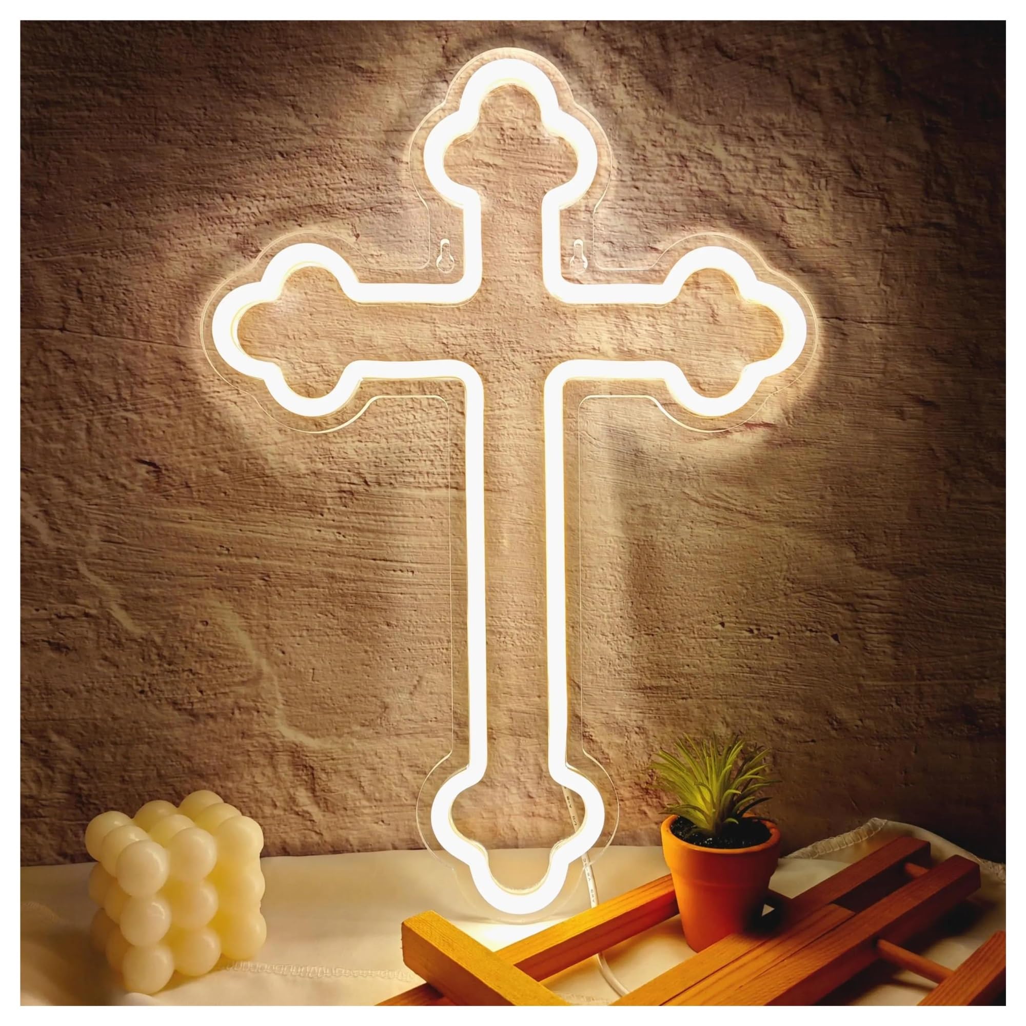 Scritta luminosa Croce Al Neon, Adatta Per La Famiglia, La Camera Da Letto, La Decorazione Murale Per Feste Di Matrimonio, Capodanno E Feste Di Compleanno 40x28cm