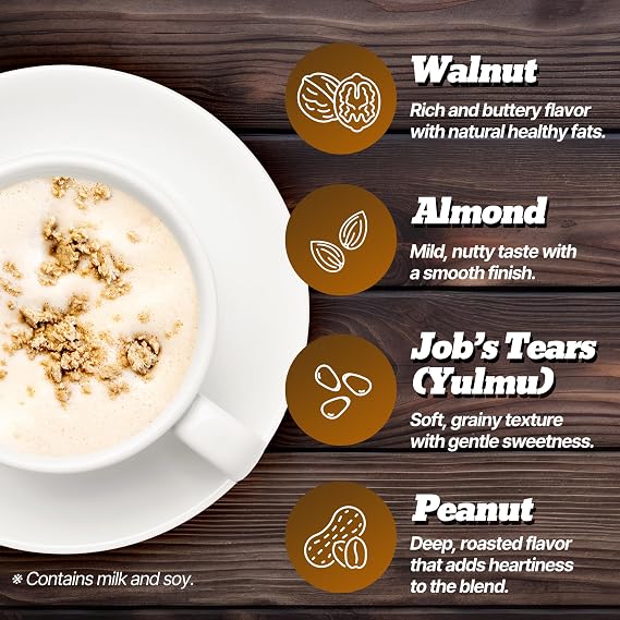 [Nokchawon] Korean Walnut Almond Jobs Tears Powder Yulmu Cha Tea, Nutty and Smooth Grain Tea Blend with Walnut, Breakfast Drink, Almond, and Barley, 50 Sticks, 900g (31.75oz)