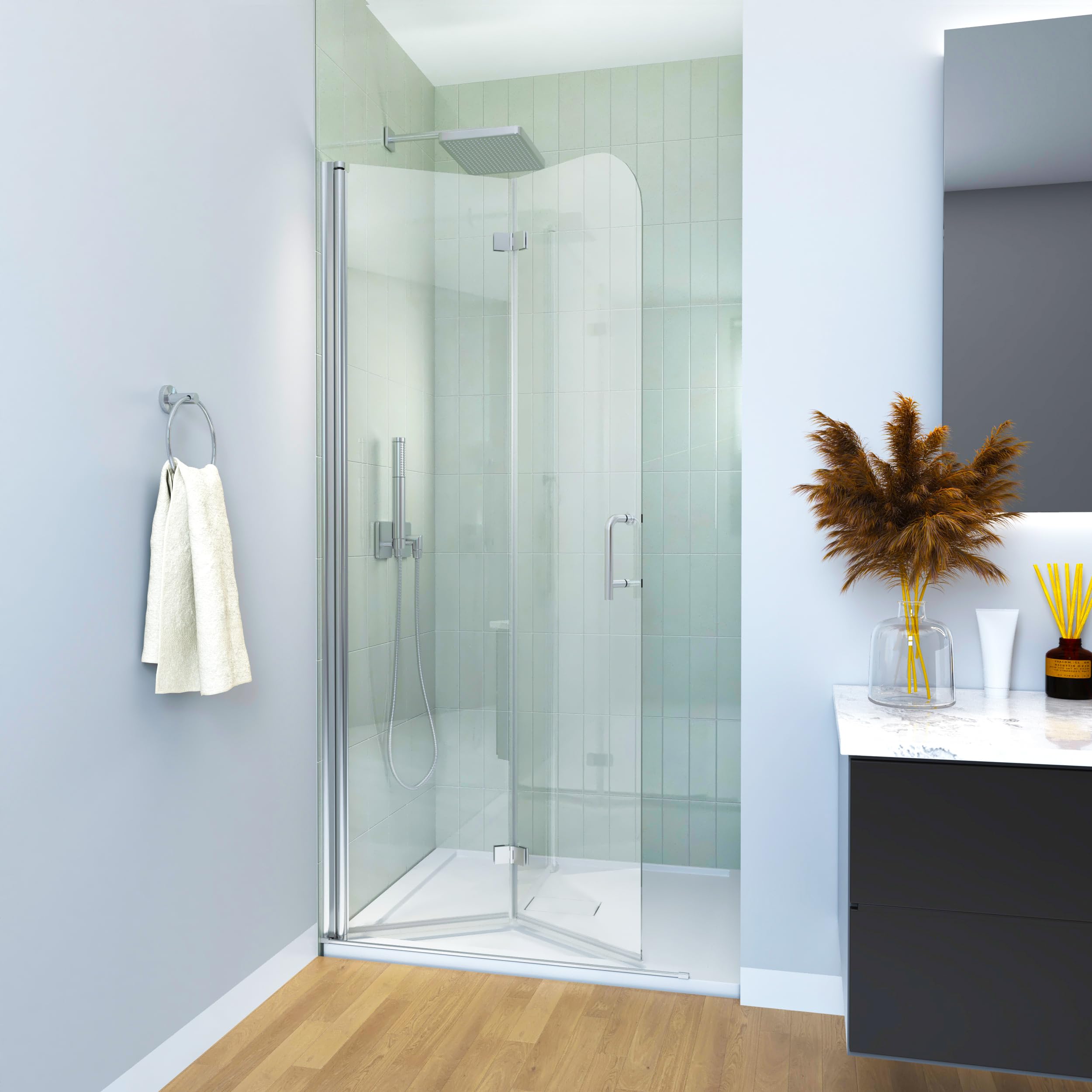 Strpozt 34 x 72’’H Bifold Frameless Folding Glass Shower Doors for ...