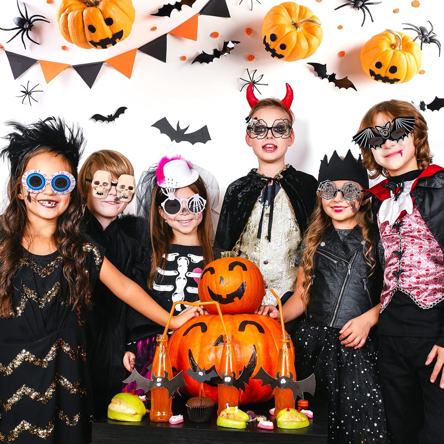 Sratte 12 Pcs Halloween Glasses Party Favors Funny Plastic Pumpkin Spider Web Eyeball Sunglasses Frames Photo Booth Props Costume Bat Eyeglasses Novelty Toy for Kids Adults Halloween Party Decor