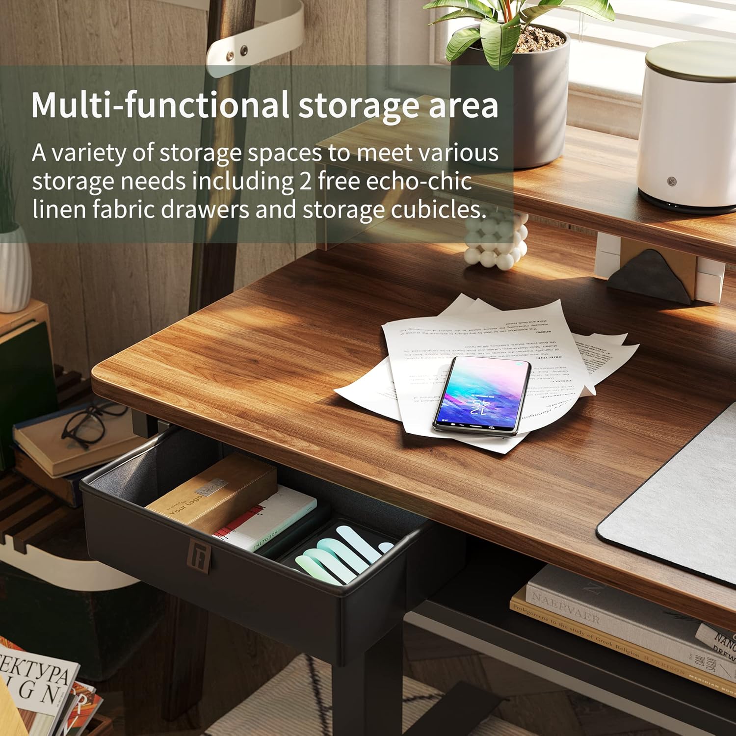 Multi-functional storage area of the desk