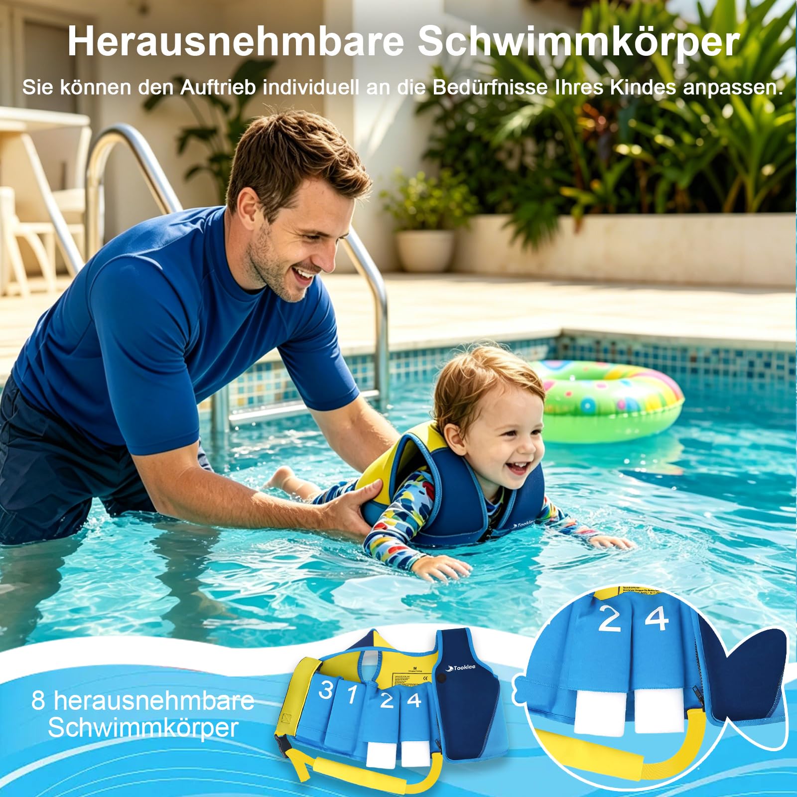 Schwimmweste Kinder TÜV-geprüft, Neopren Schwimmhilfe Kinder, Verstellbar, Leicht und Komfortabel, Unterstützt Schwimmtraining, Schwimmweste Baby ab 1 Jahr für Jungen und Mädchen-01A