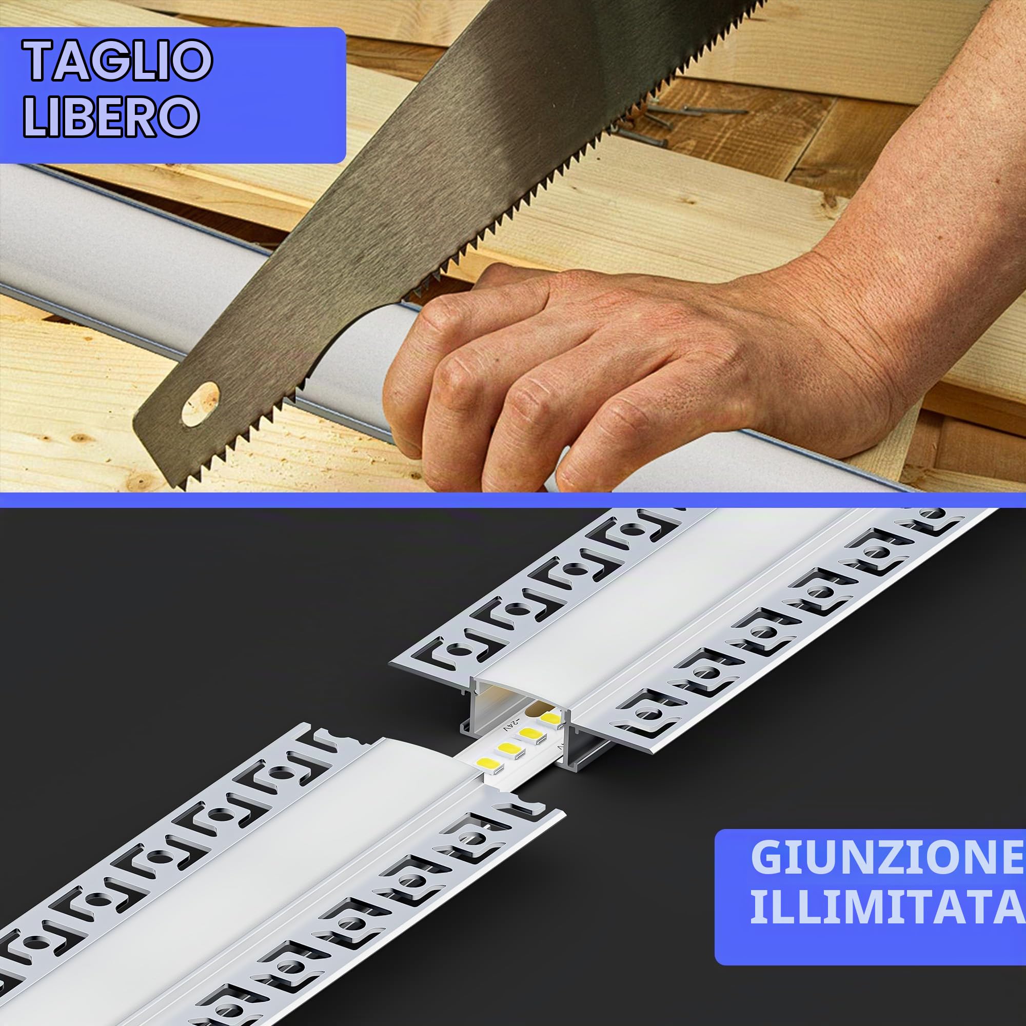 15 x Profili per Strisce LED da 2 m, Con coperchio in PC bianco latte, Profilo LED Dimensioni 17,4 mm x 7 mm, Supporta la larghezza massima della Striscia 12,4 mm SP26